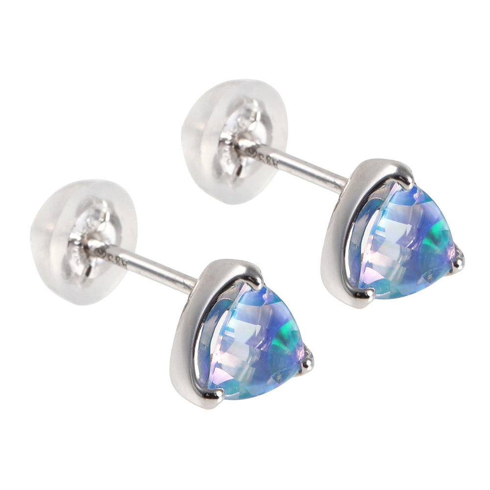 ブルーオパール/キュービックジルコニア SVピアス(クレサンベール/モンプレジール/トリリアントバフ/2Way/10月誕生石)《WEPW3975》