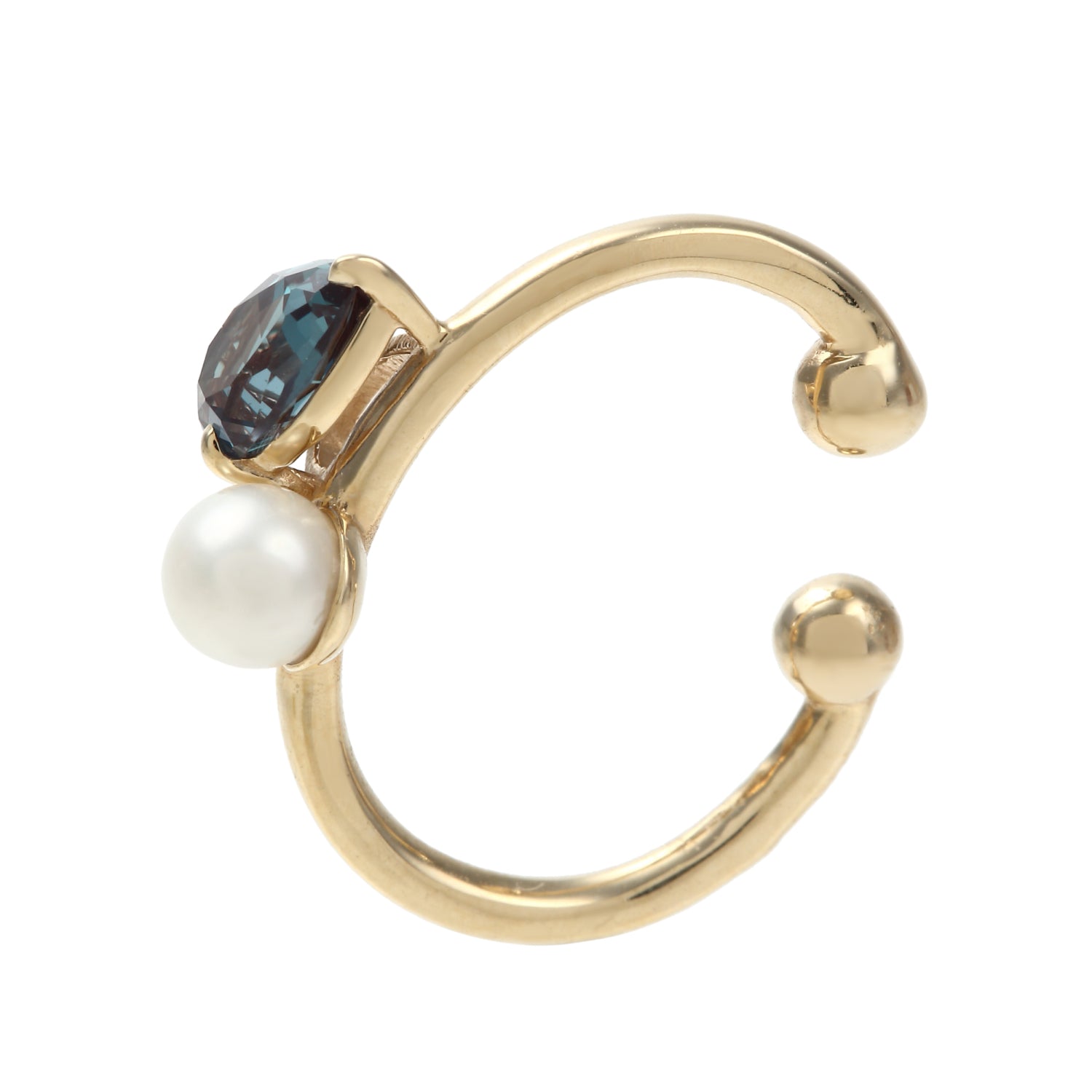 アレキサンドライト/パール K10イヤーカフ(クレサンベール/淡水真珠/モンプレジール/6月誕生石)《WESA3999》