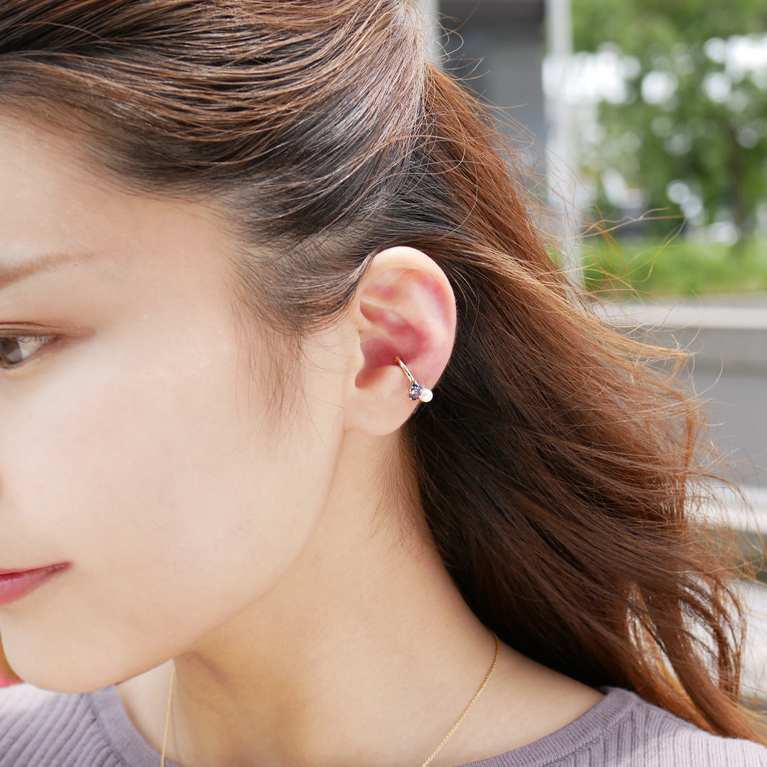 アレキサンドライト/パール K10イヤーカフ(クレサンベール/淡水真珠/モンプレジール/6月誕生石)《WESA3999》