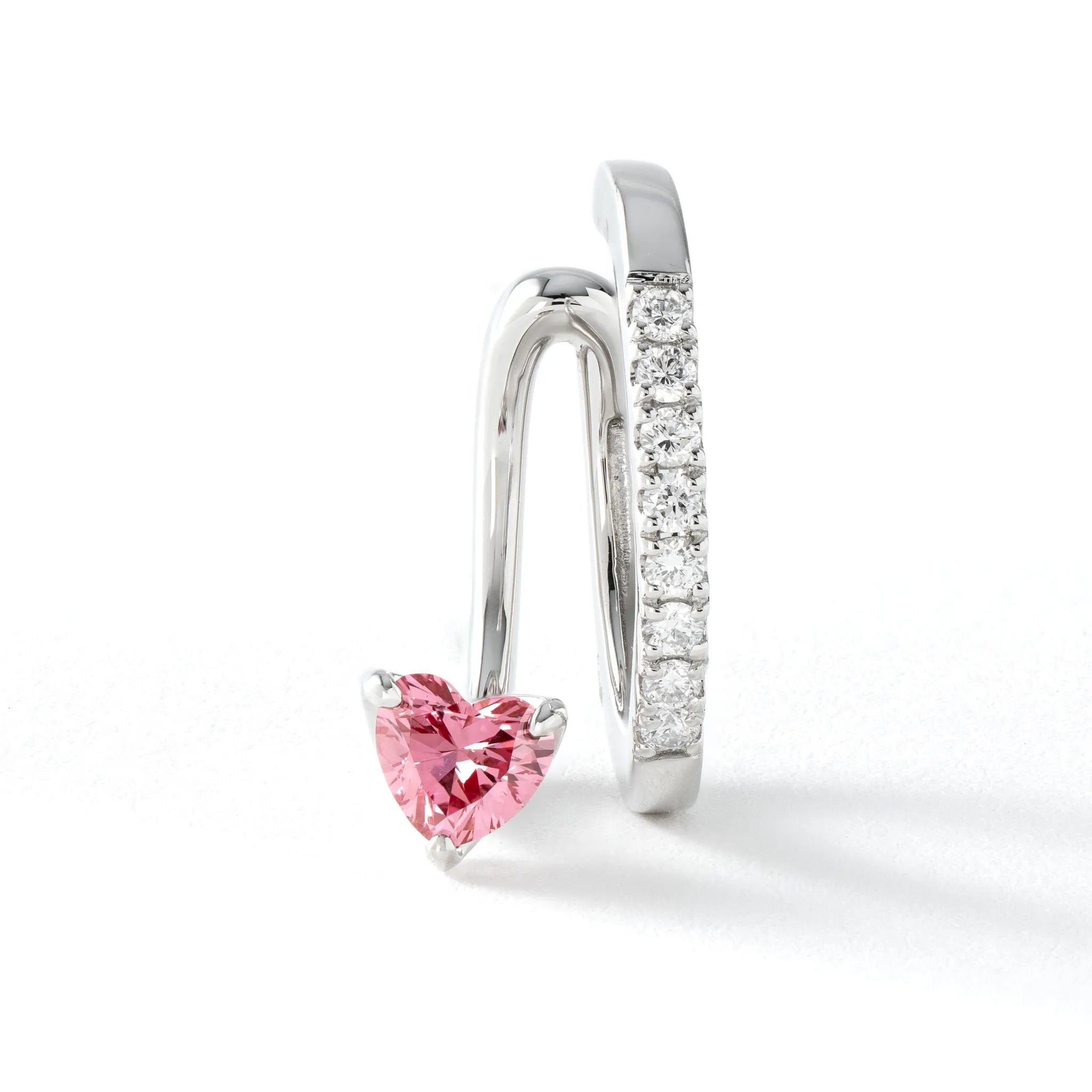 ピンクダイヤモンド/ダイヤモンド プラチナイヤーカフ(ラボグロウン/ハートシェイプ/Solrelier/4月誕生石)《WESG7017》