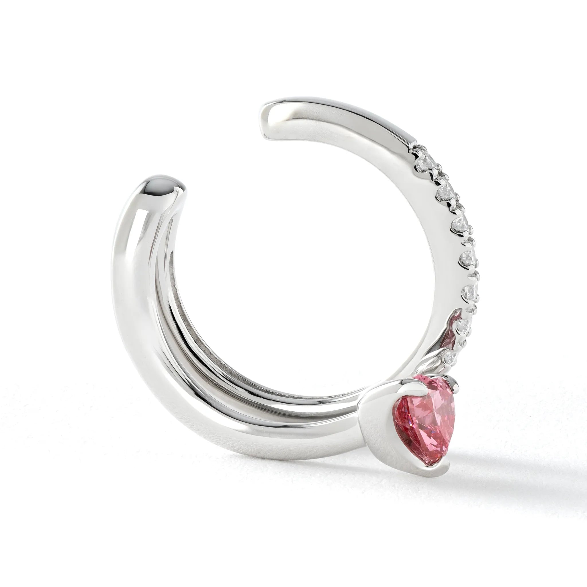 ピンクダイヤモンド/ダイヤモンド プラチナイヤーカフ(ラボグロウン/ハートシェイプ/Solrelier/4月誕生石)《WESG7017》