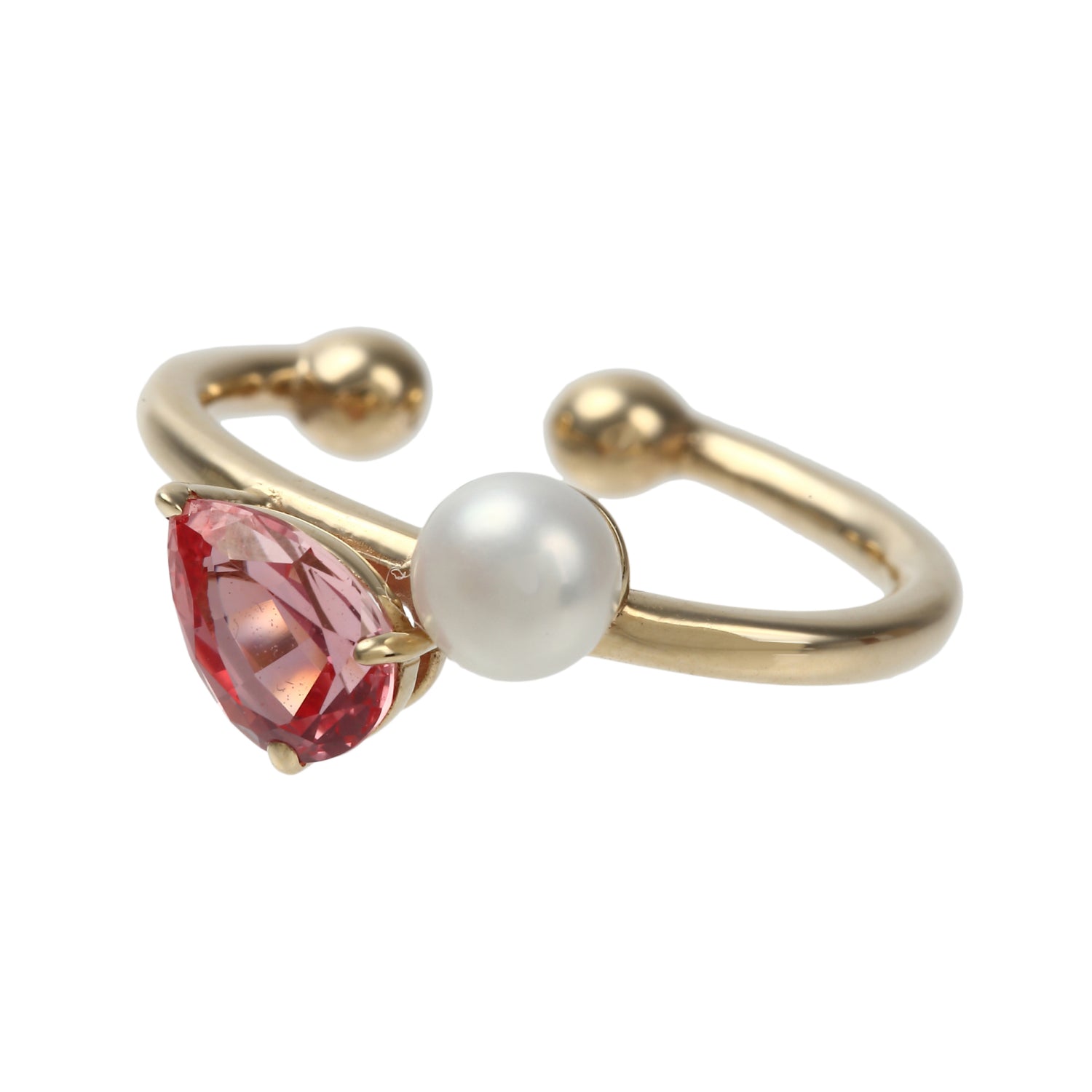 パパラチアサファイア/パール K10イヤーカフ(クレサンベール/淡水真珠/モンプレジール/9月誕生石)《WESP3999》