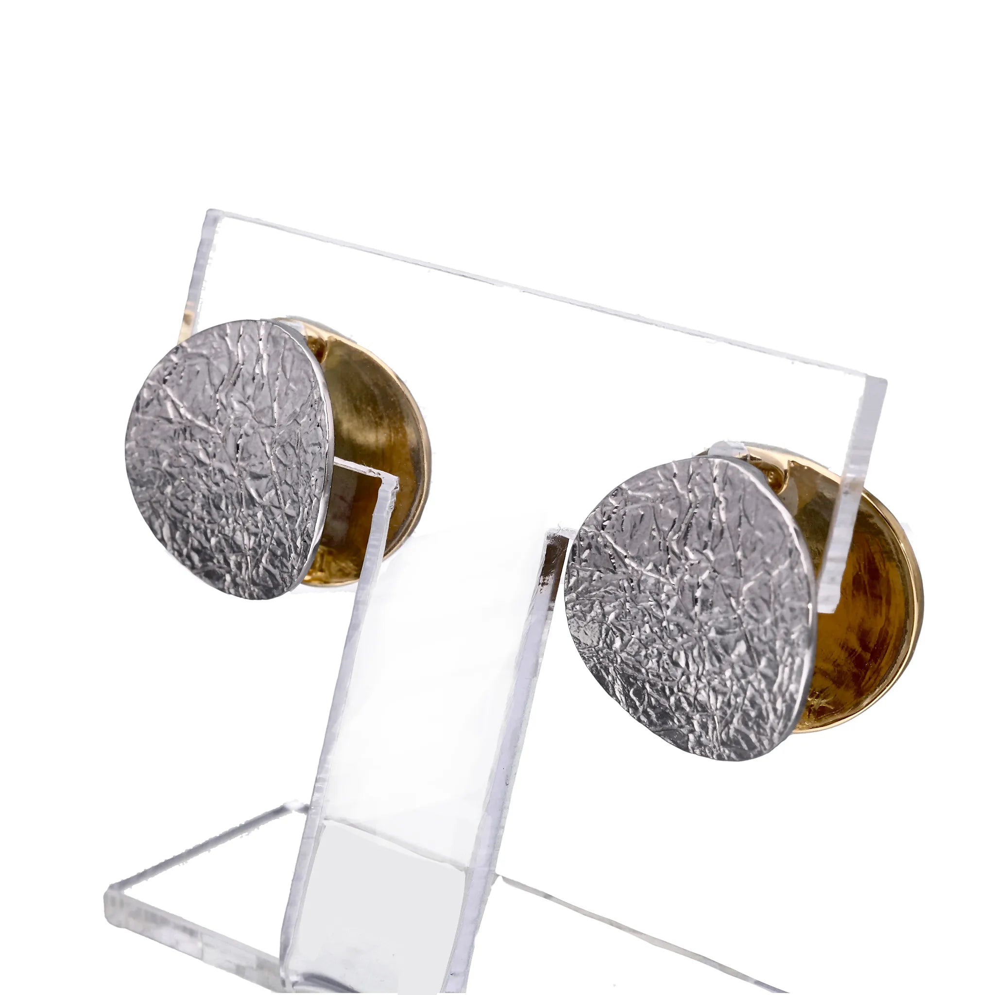 K18/プラチナイヤリング(ピアリング/リバーシブル/テクスチャー/円形)《WESY4265》