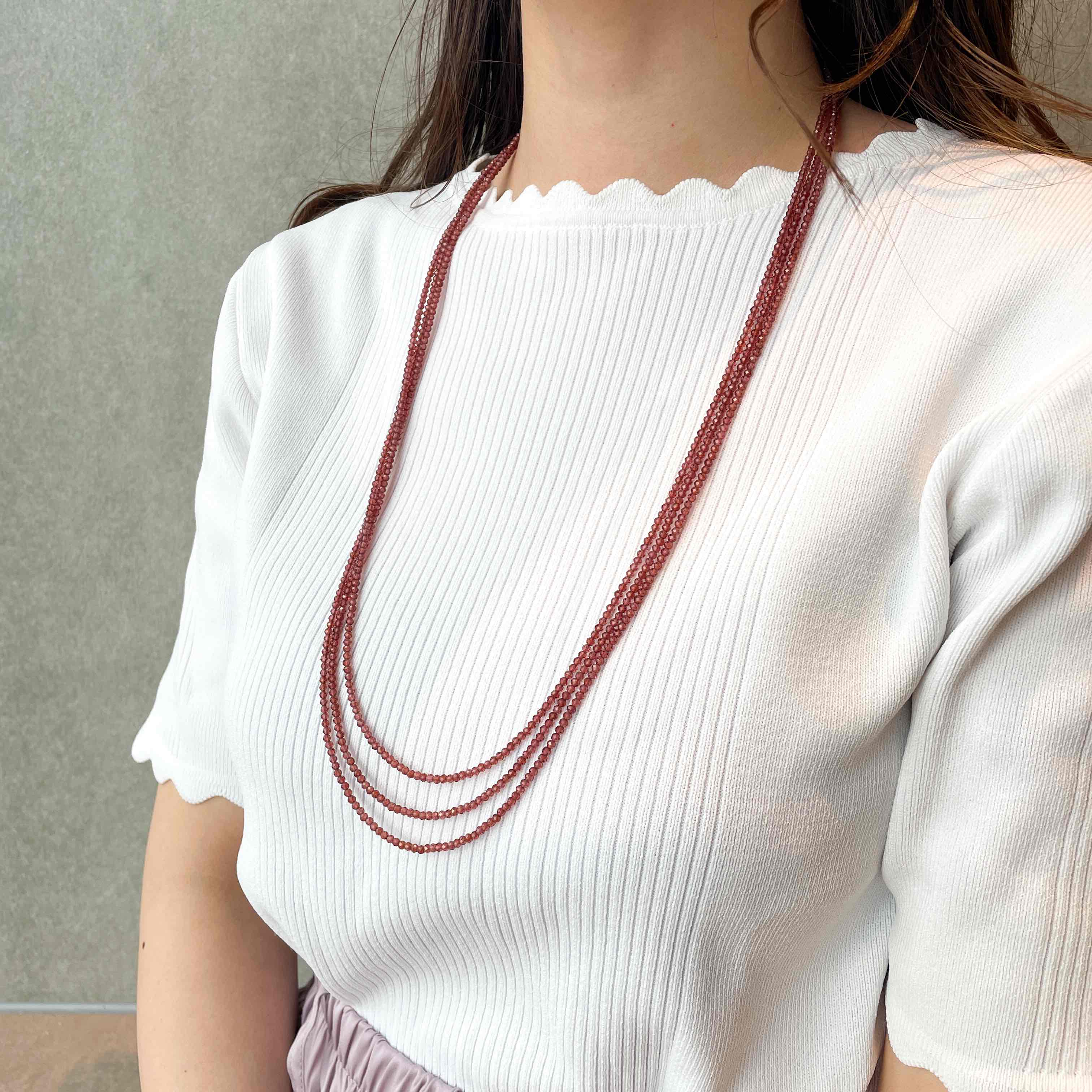 ガーネット K18ネックレス(ビーズカット/ロング/70cm/1月誕生石)《WNKN3852》