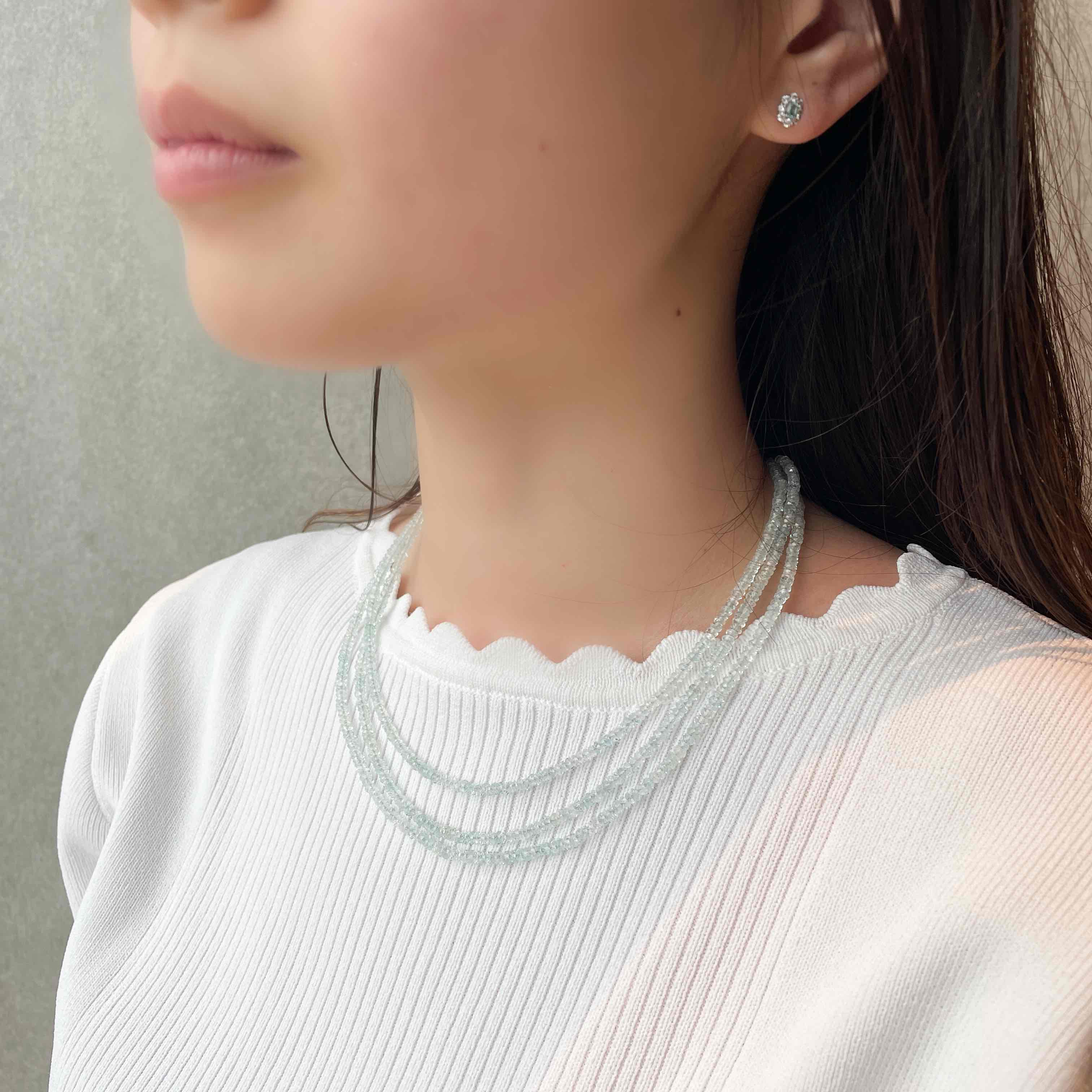 アクアマリン K18ネックレス(ビーズカット/40cm/3月誕生石)《WNKN3855》