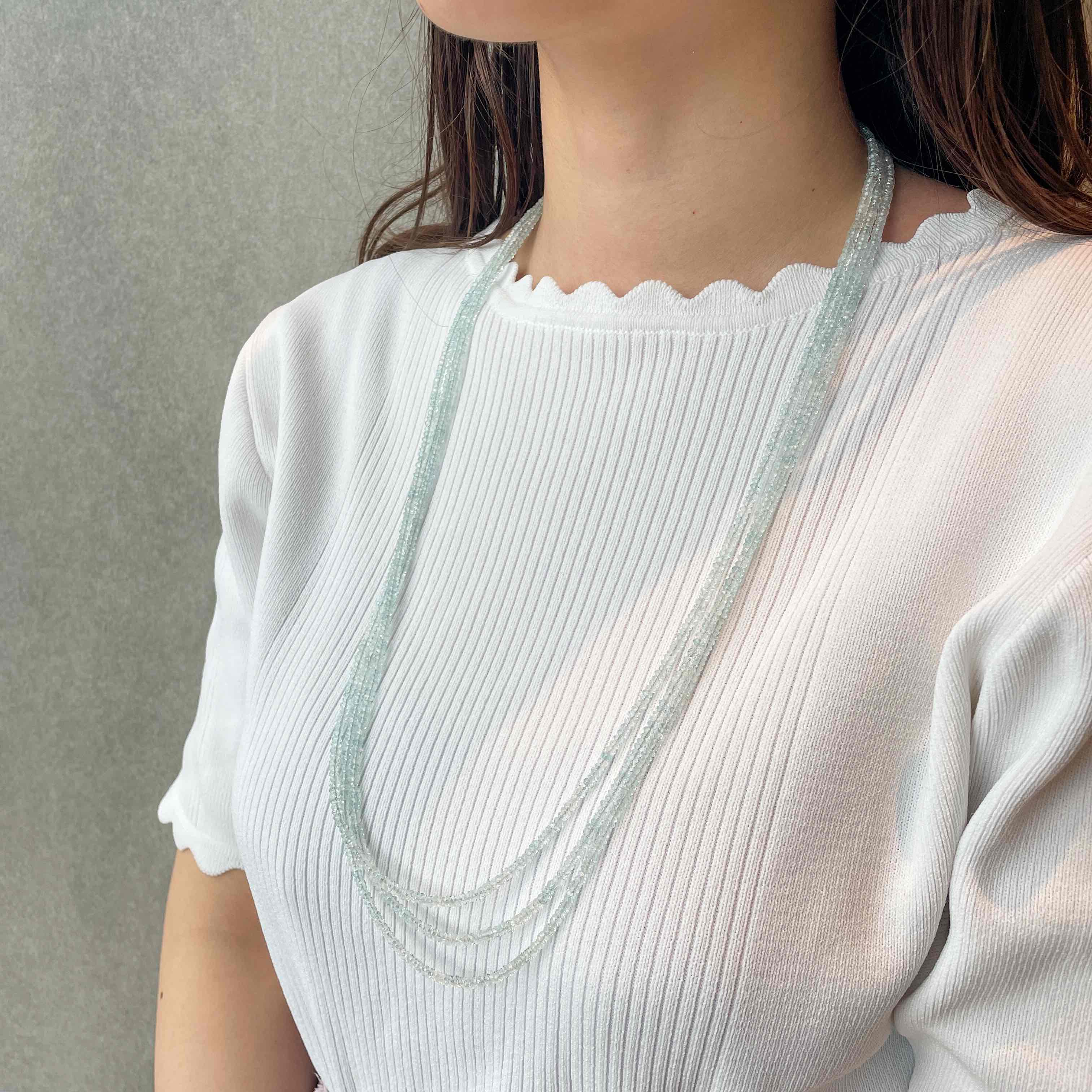 アクアマリン K18ネックレス(ビーズカット/ロング/70cm/3月誕生石)《WNKN3856》