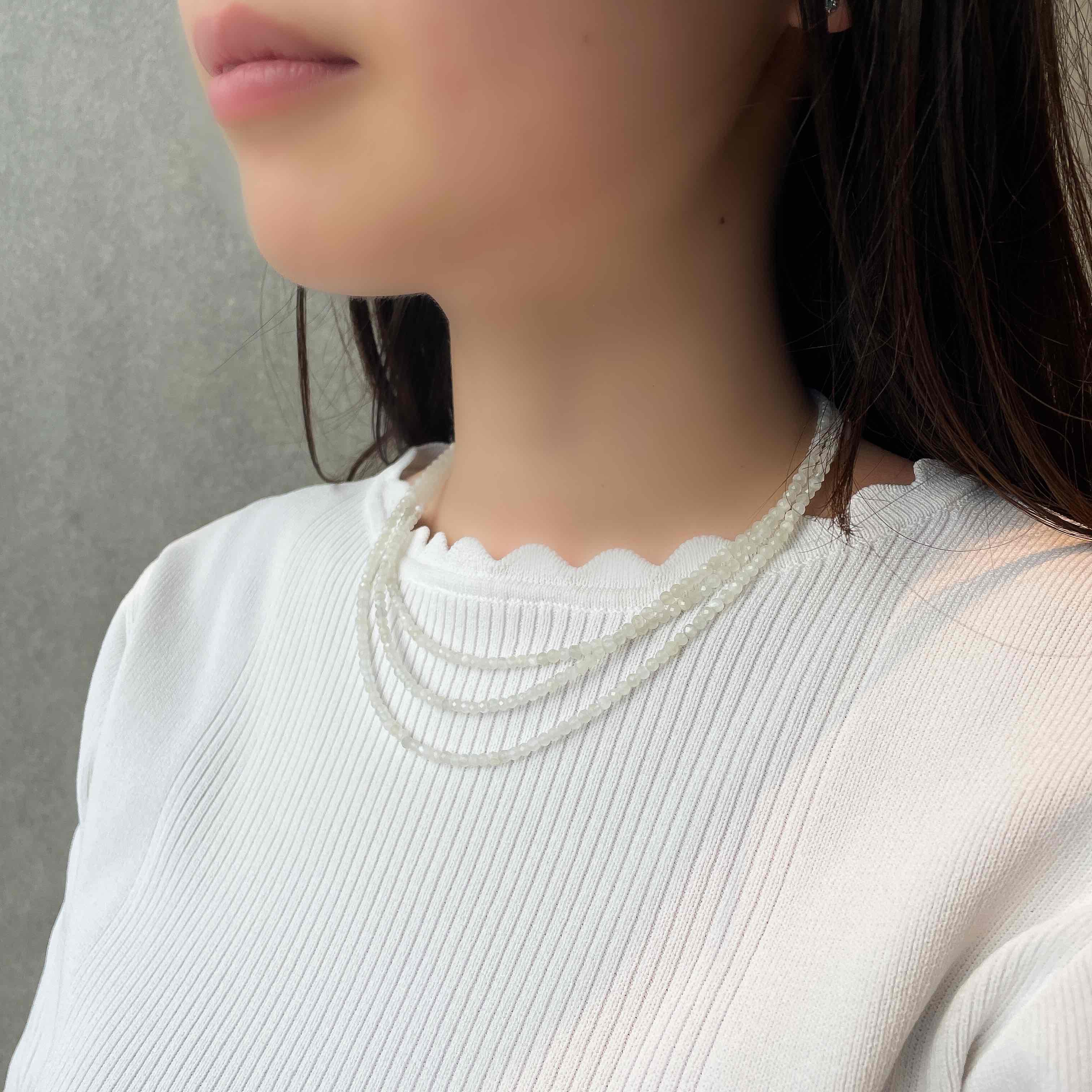 ムーンストーン K18ネックレス(ビーズカット/40cm/6月誕生石)《WNKN3857》