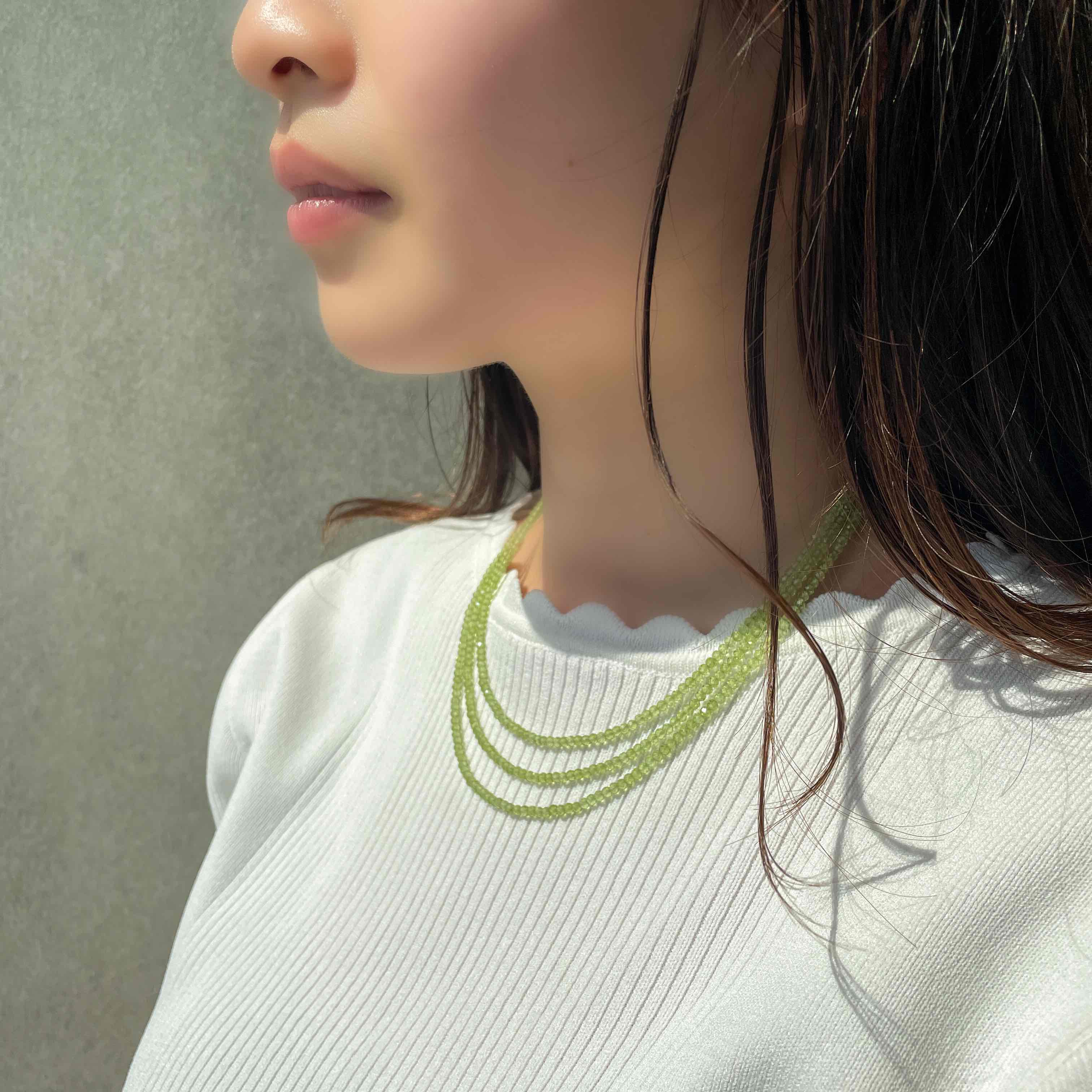 ペリドット K18ネックレス(ビーズカット/40cm/8月誕生石)《WNKN3859》