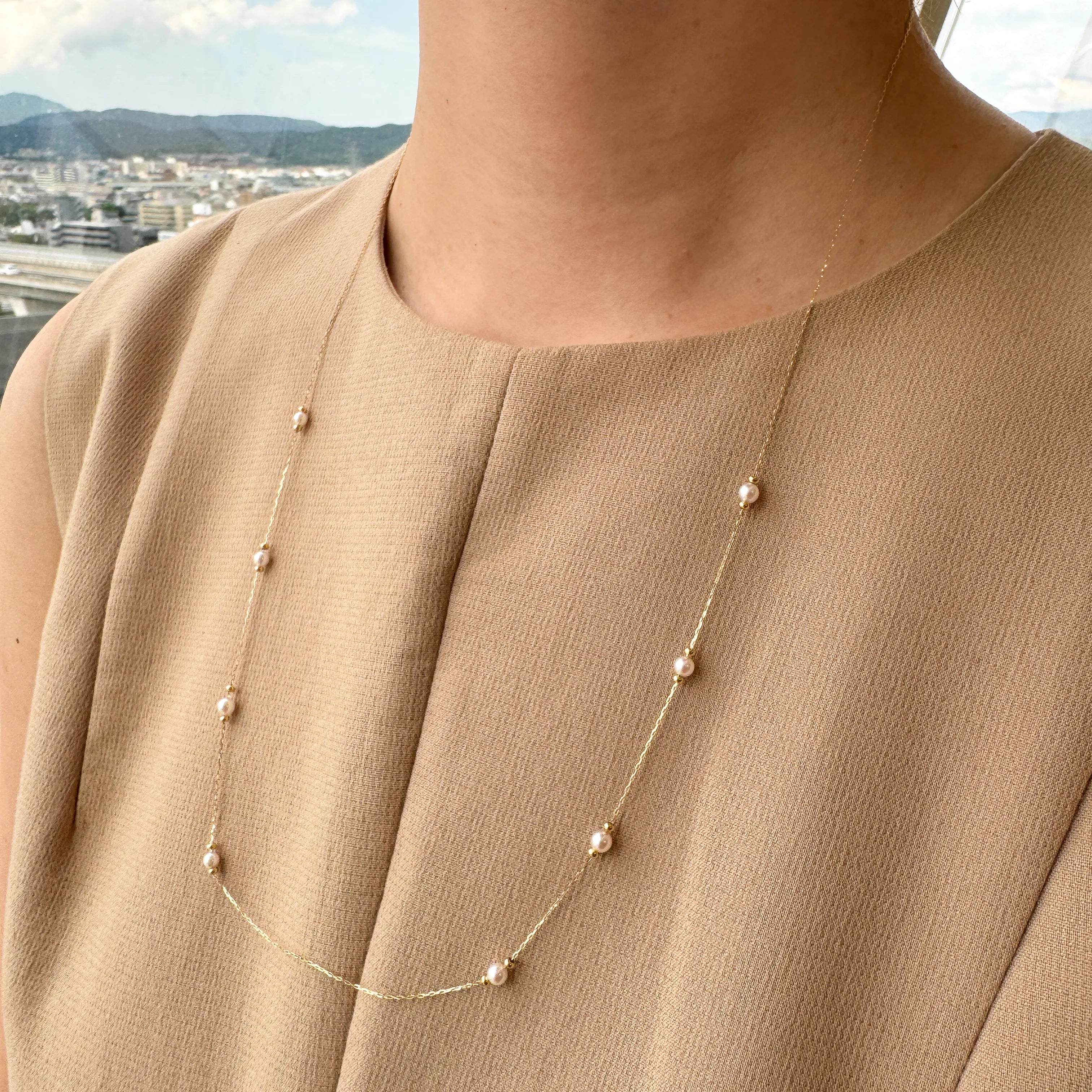 パール K18ネックレス(プチロンパール/アコヤ真珠/60㎝)《WNKQ4285》