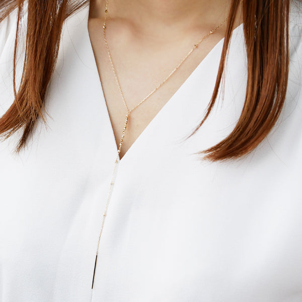 K18ネックレス(Yライン/カットボール/アズキチェーン)《WNKY3660》