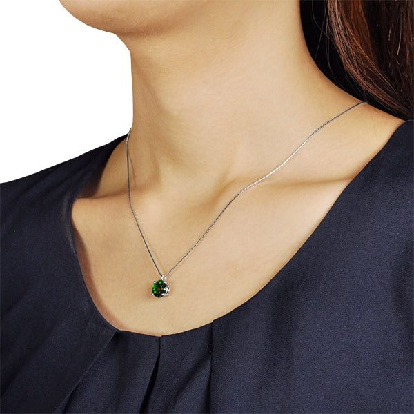 ブラックオパール プラチナネックレス(クレサンベール/2カラットサイズ/ラウンドブリリアント/10月誕生石)《WPDB2581》