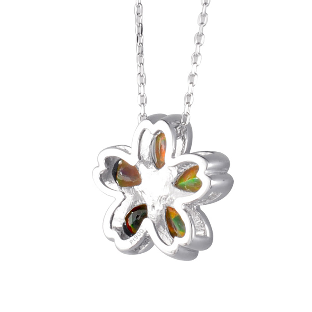 ブラックオパール/ダイヤモンド PTネックレス(クレサンベール/桜モチーフ/10月誕生石)《WPDB3926》