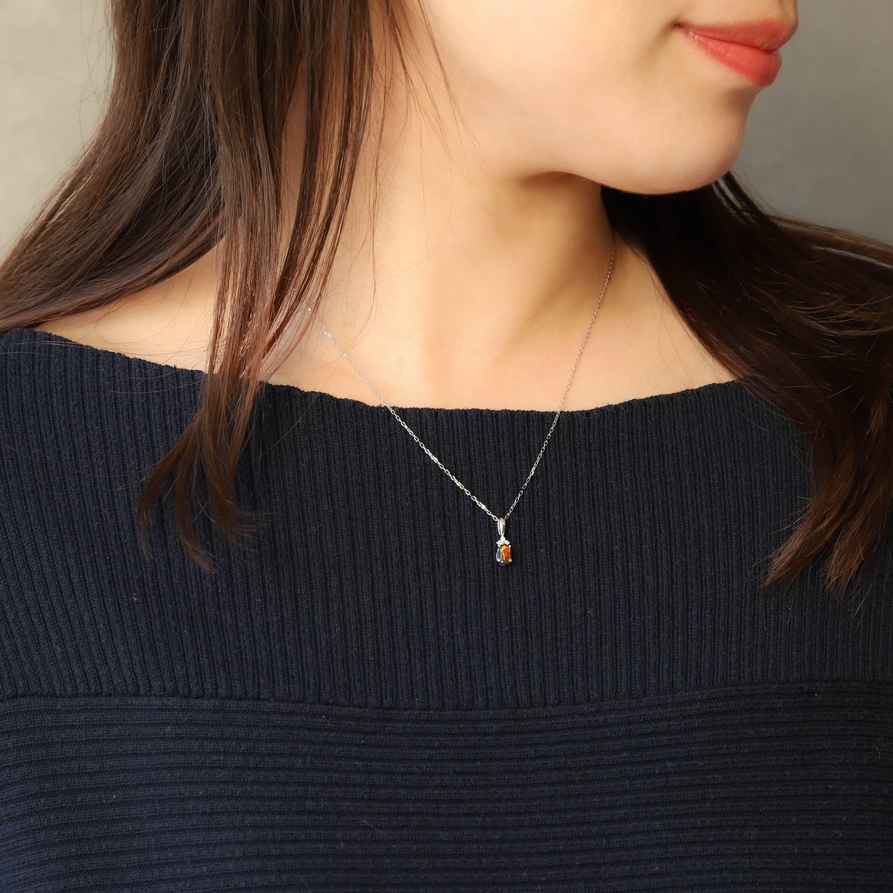 ブラックオパール/ダイヤモンドプラチナネックレス(クレサンベール/10月誕生石)