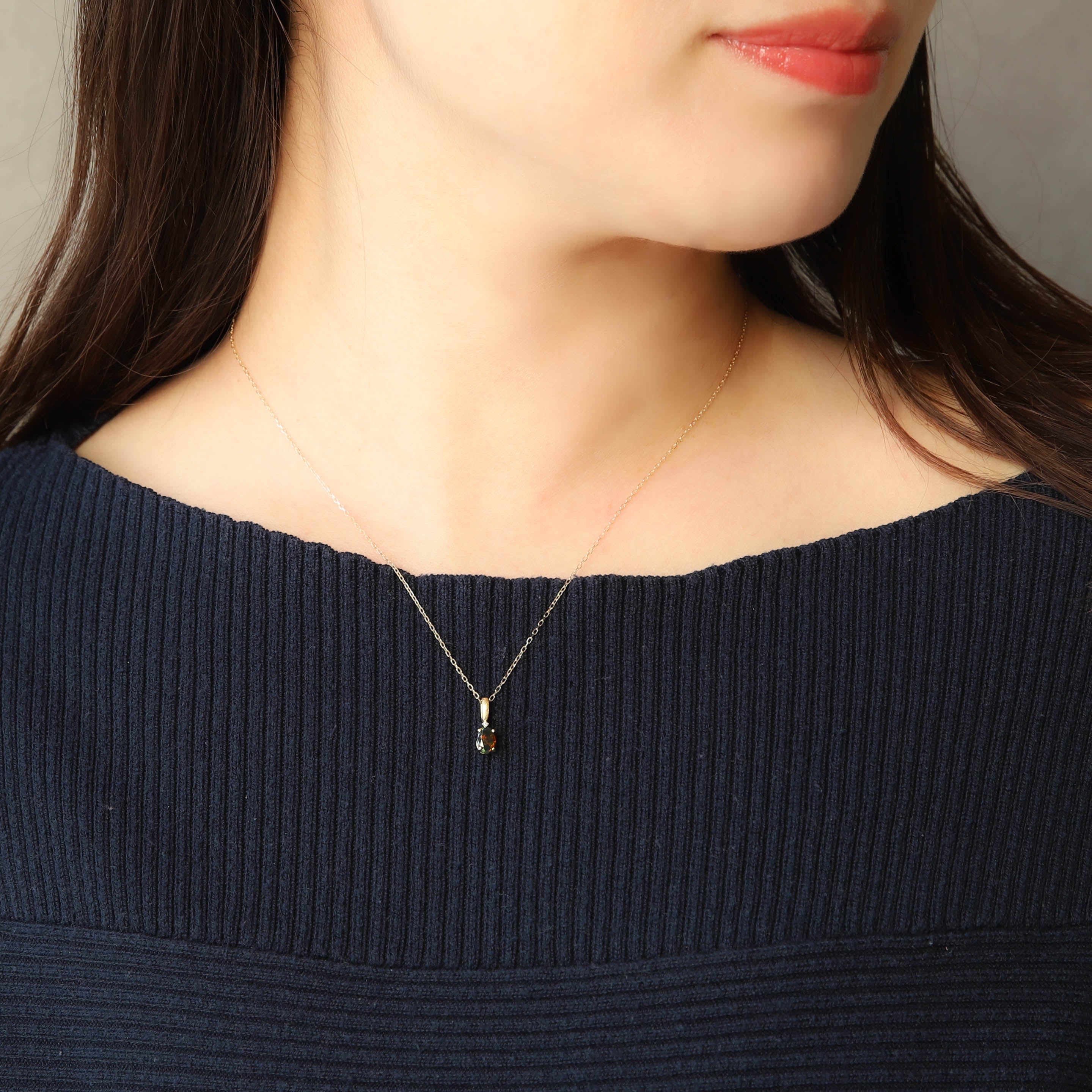 ブラックオパール/ダイヤモンドK18ネックレス(クレサンベール/10月誕生石)