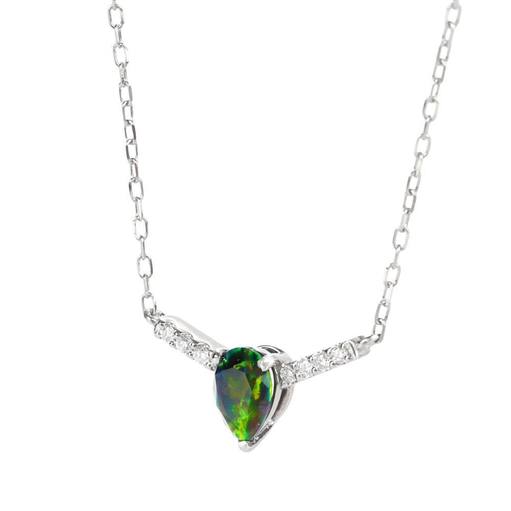 ブラックオパール/ダイヤモンドプラチナネックレス(クレサンベール/10月誕生石)≪WPDB4105≫