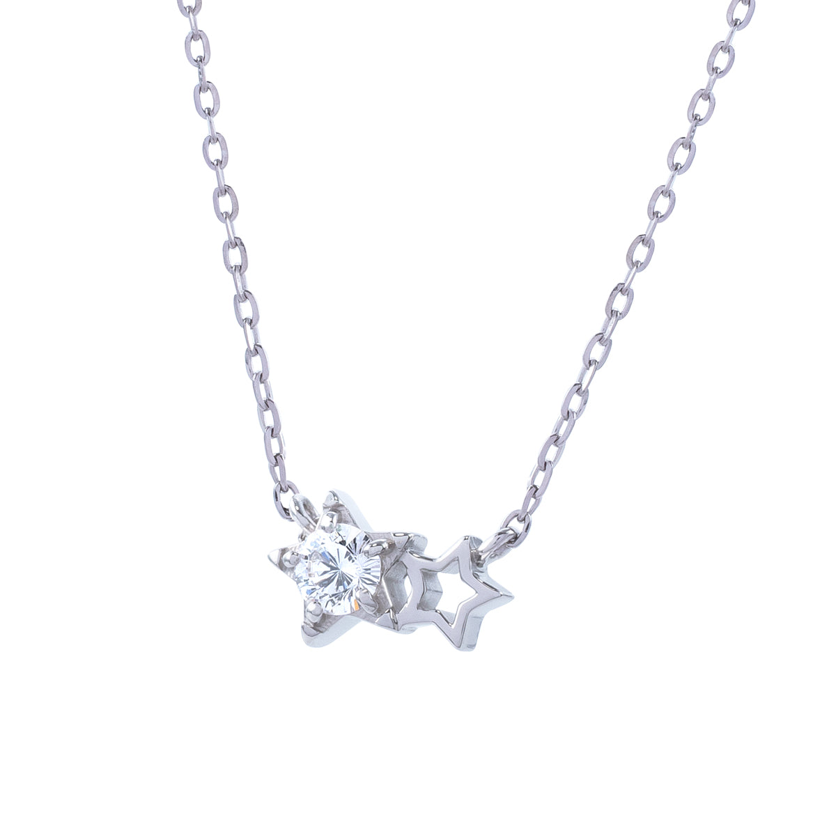 ダイヤモンド プラチナネックレス(スターモチーフ/ツインスター/ブリリアントタイム/4月誕生石)《WPDD4143》