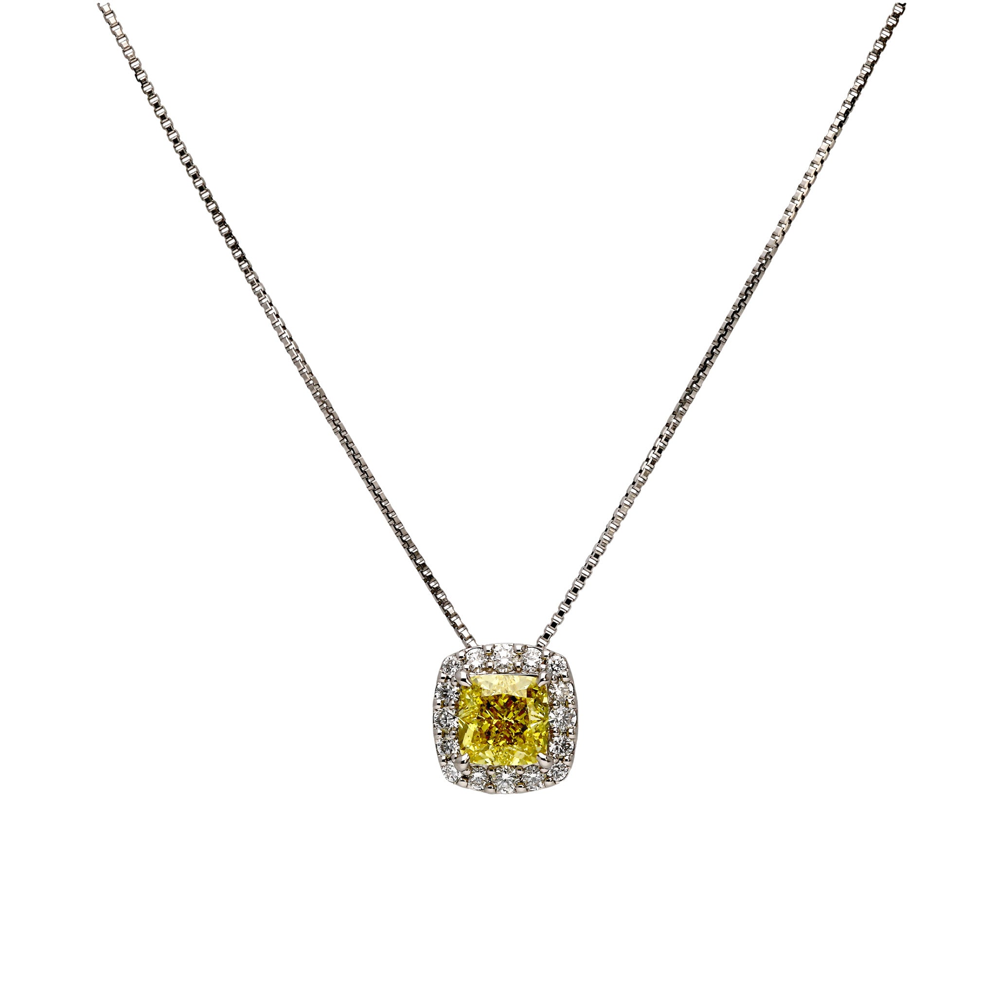 イエローダイヤモンド PTネックレス(F.V.Y/0.53ct/クッションカット/グレーディングレポート付)《WPDD4257》