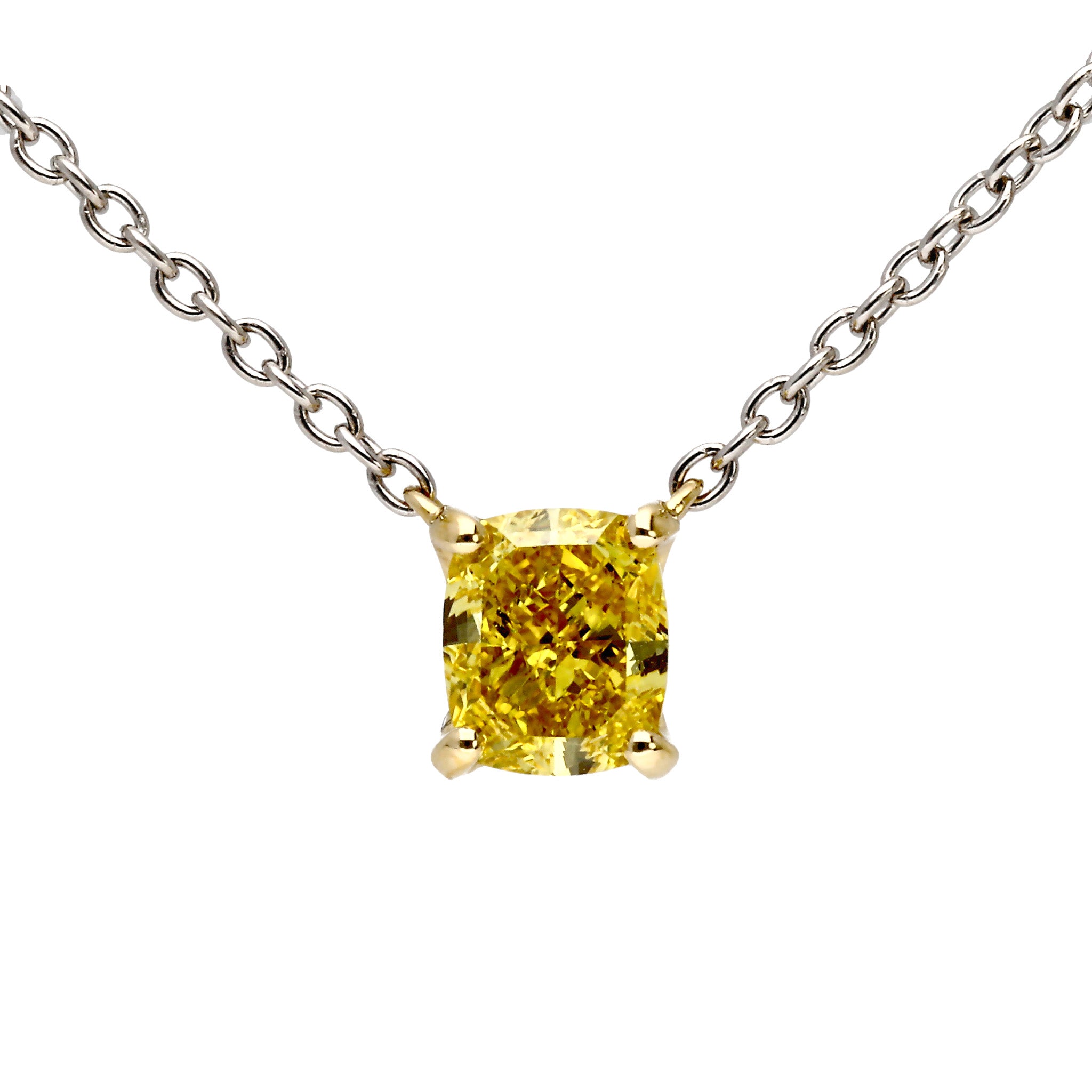 イエローダイヤモンド プラチナネックレス(F.V.Y/0.5ct/クッションカット/グレーディングレポート付)《WPDD4258》