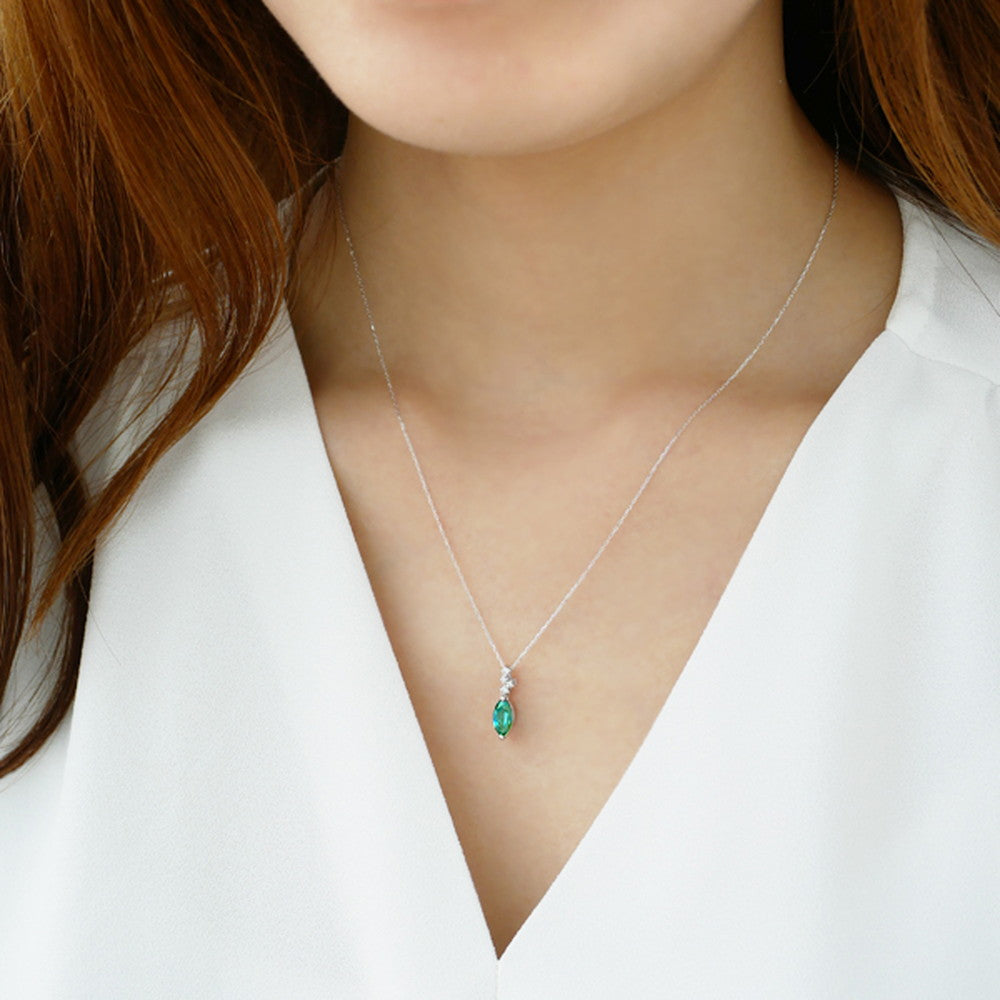 エメラルド/ダイヤモンド K18ネックレス(クレサンベール/マーキス/5月誕生石)《WPDE3141》