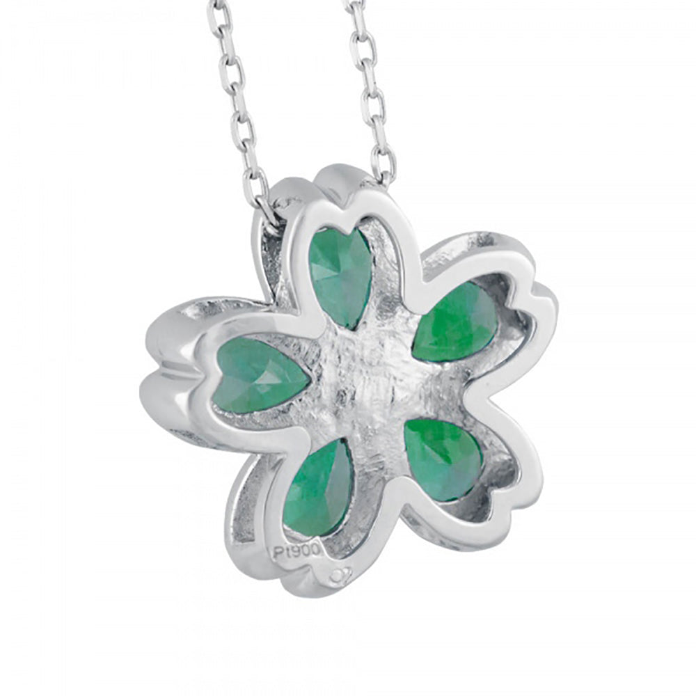 エメラルド/ダイヤモンド プラチナネックレス(クレサンベール/桜モチーフ/5月誕生石)《WPDE3926》