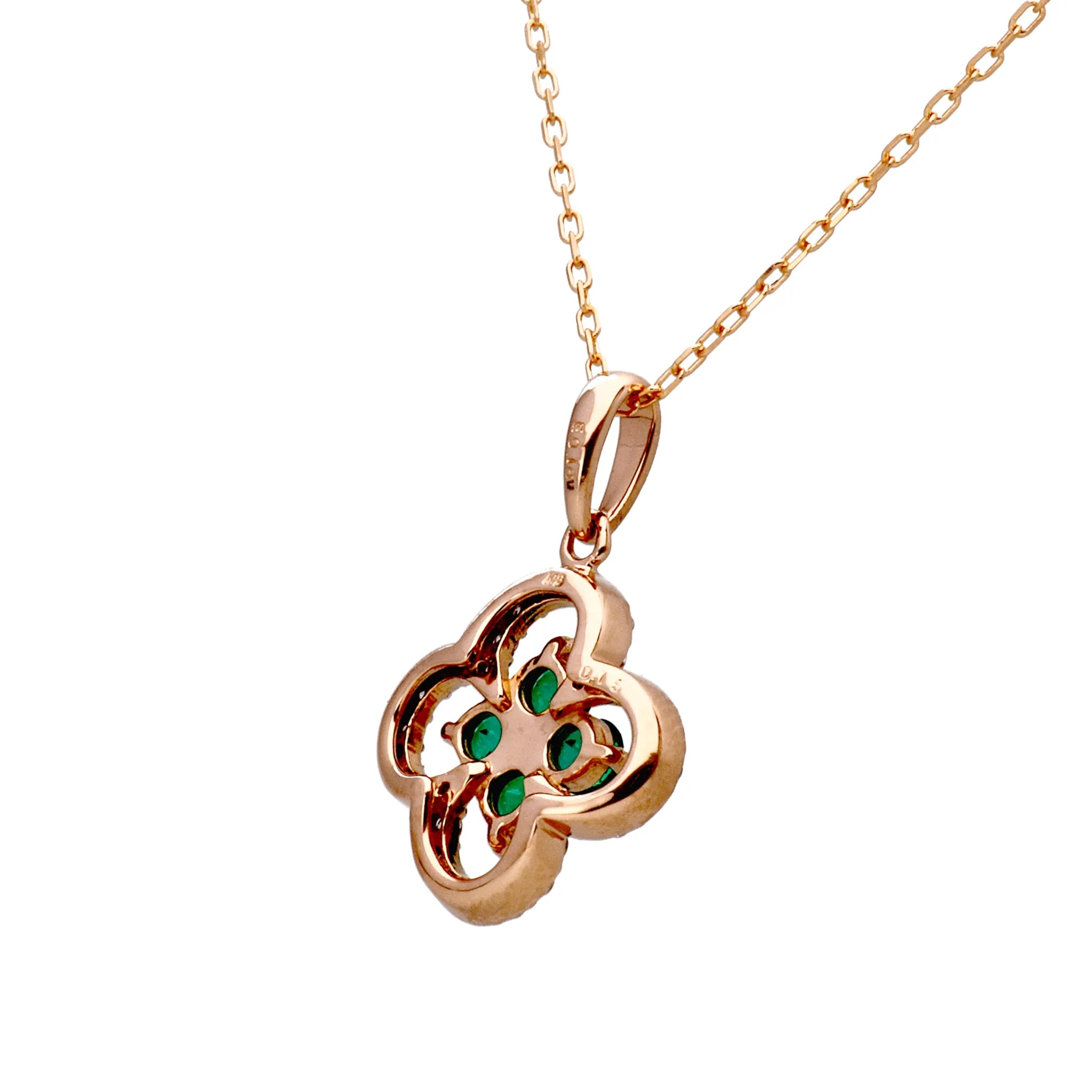 エメラルド/ダイヤ K18ネックレス(クレサンベール/フラワー/K18ピンクゴールド/5月誕生石)《WPDE4182》