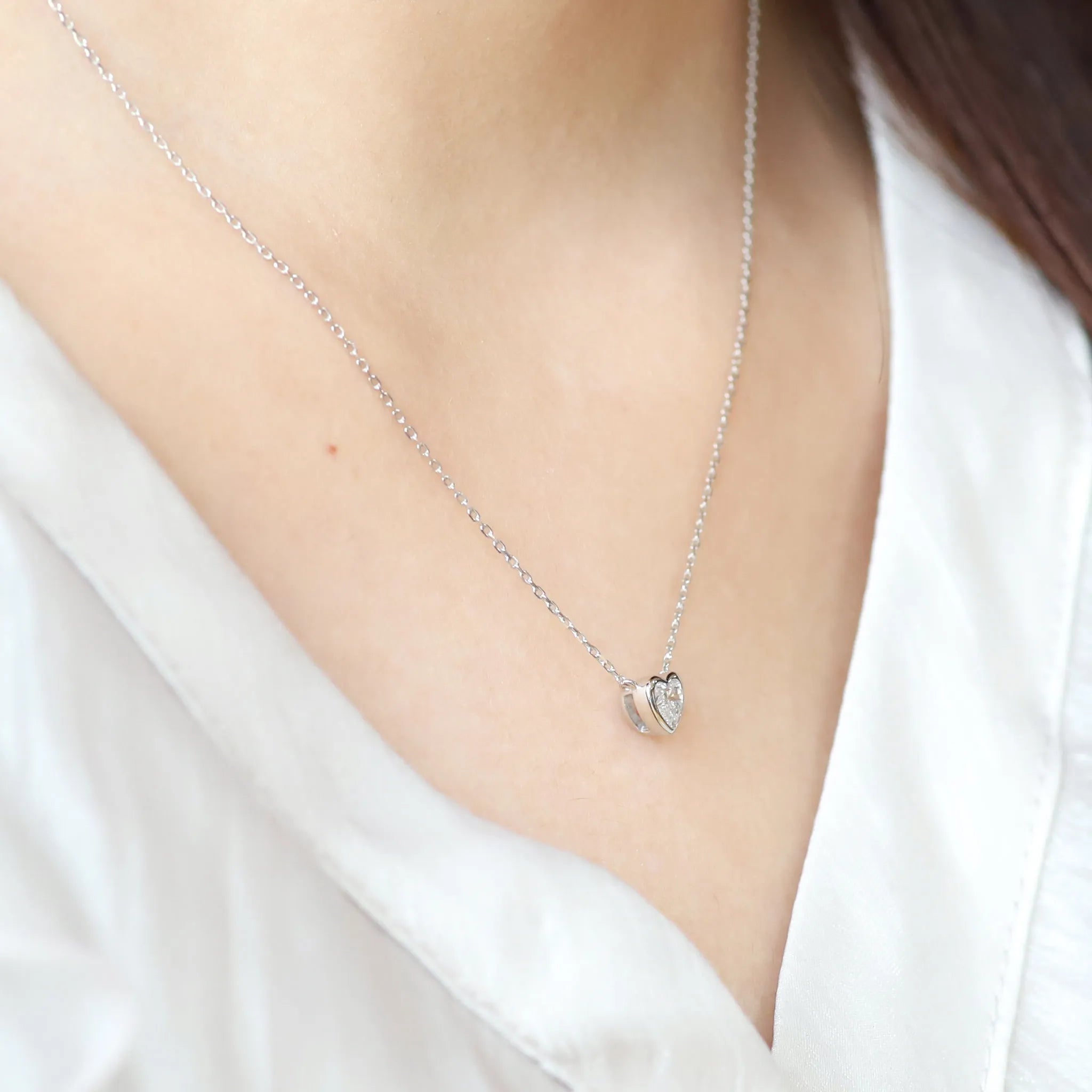 ダイヤモンド シルバーネックレス(ラボグロウン/0.3ct/ハート/プラチナメッキ)《WPDG0065》