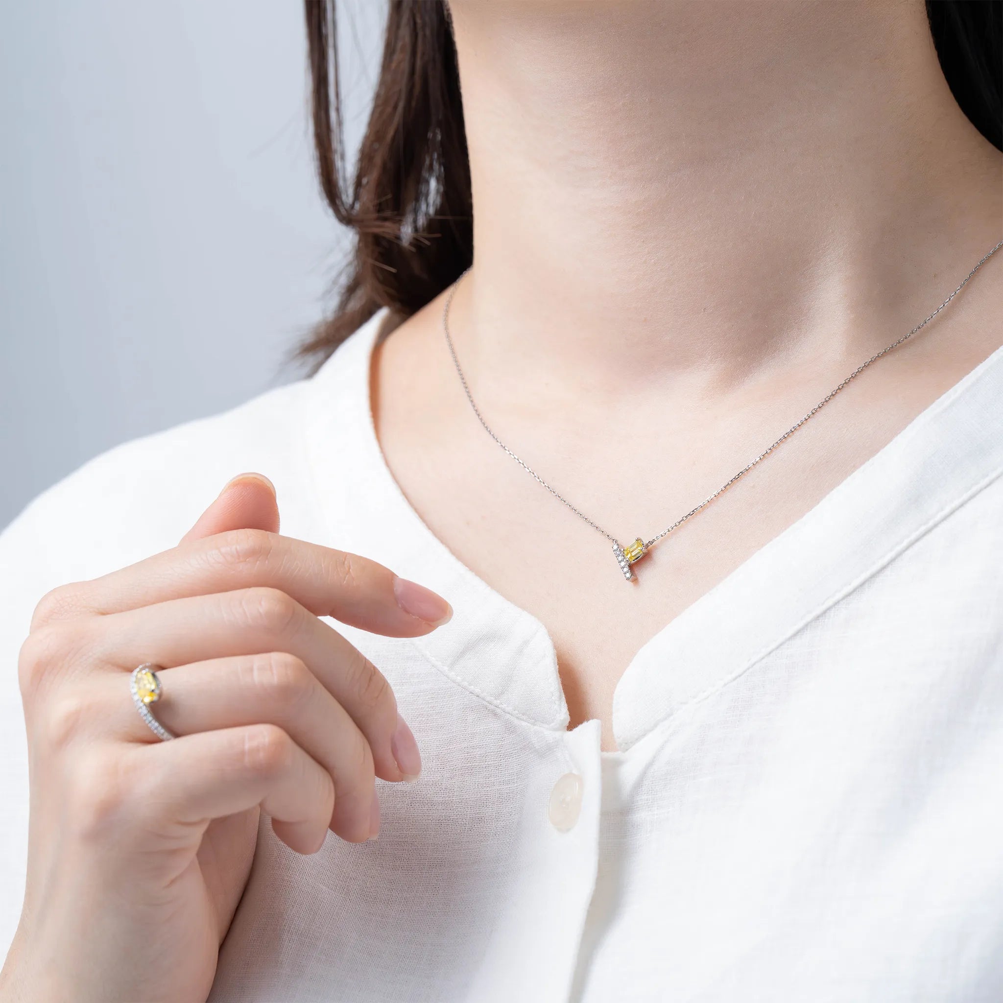 イエローダイヤモンド/ダイヤモンド プラチナネックレス(ラボグロウン/エメラルドカット/Solrelier/4月誕生石)《WPDG7001》