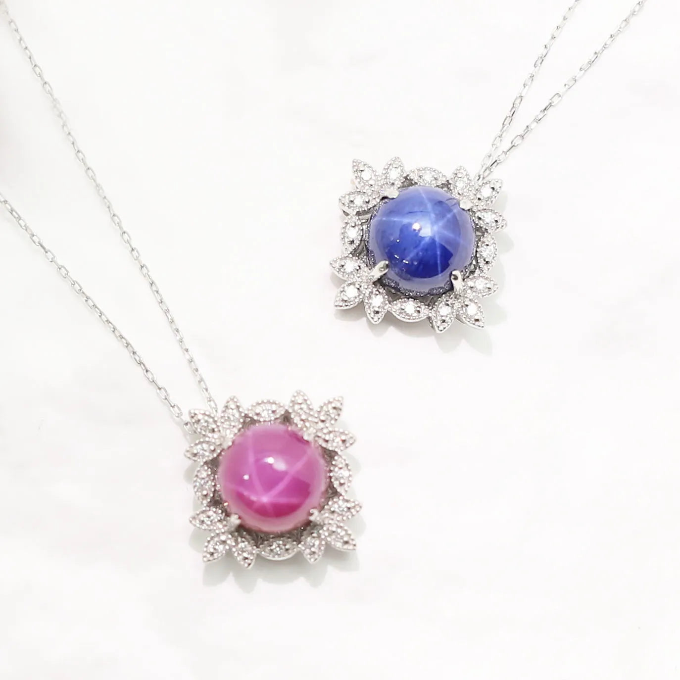 スタールビー/ダイヤモンド プラチナネックレス(クレサンベール/カボションカット/7月誕生石)《WPDH3145》