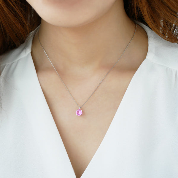 ピンクサファイア プラチナネックレス(クレサンベール/1カラットUP/ラウンドブリリアント/9月誕生石)《WPDM2580》