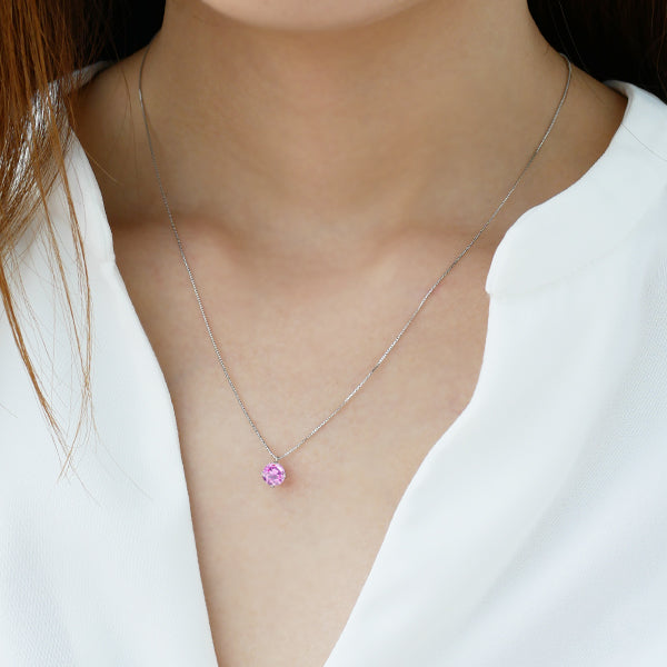ピンクサファイア プラチナネックレス(クレサンベール/ラウンドブリリアント/9月誕生石)《WPDM2840》