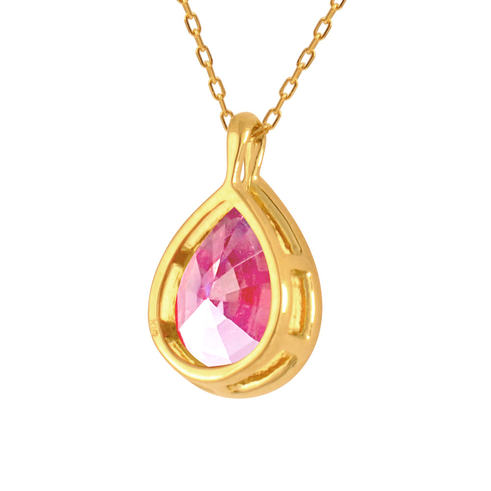 ピンクサファイア K18ネックレス(クレサンベール/1カラットUP/ペアシェイプ/フクリン/9月誕生石)《WPDM3581》