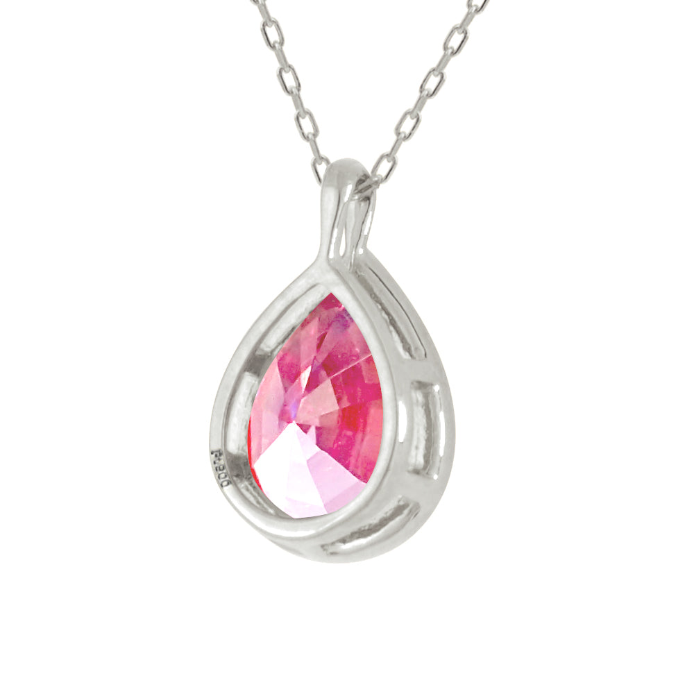 ピンクサファイア プラチナネックレス(クレサンベール/1カラットUP/ペアシェイプ/フクリン/9月誕生石)《WPDM3595》