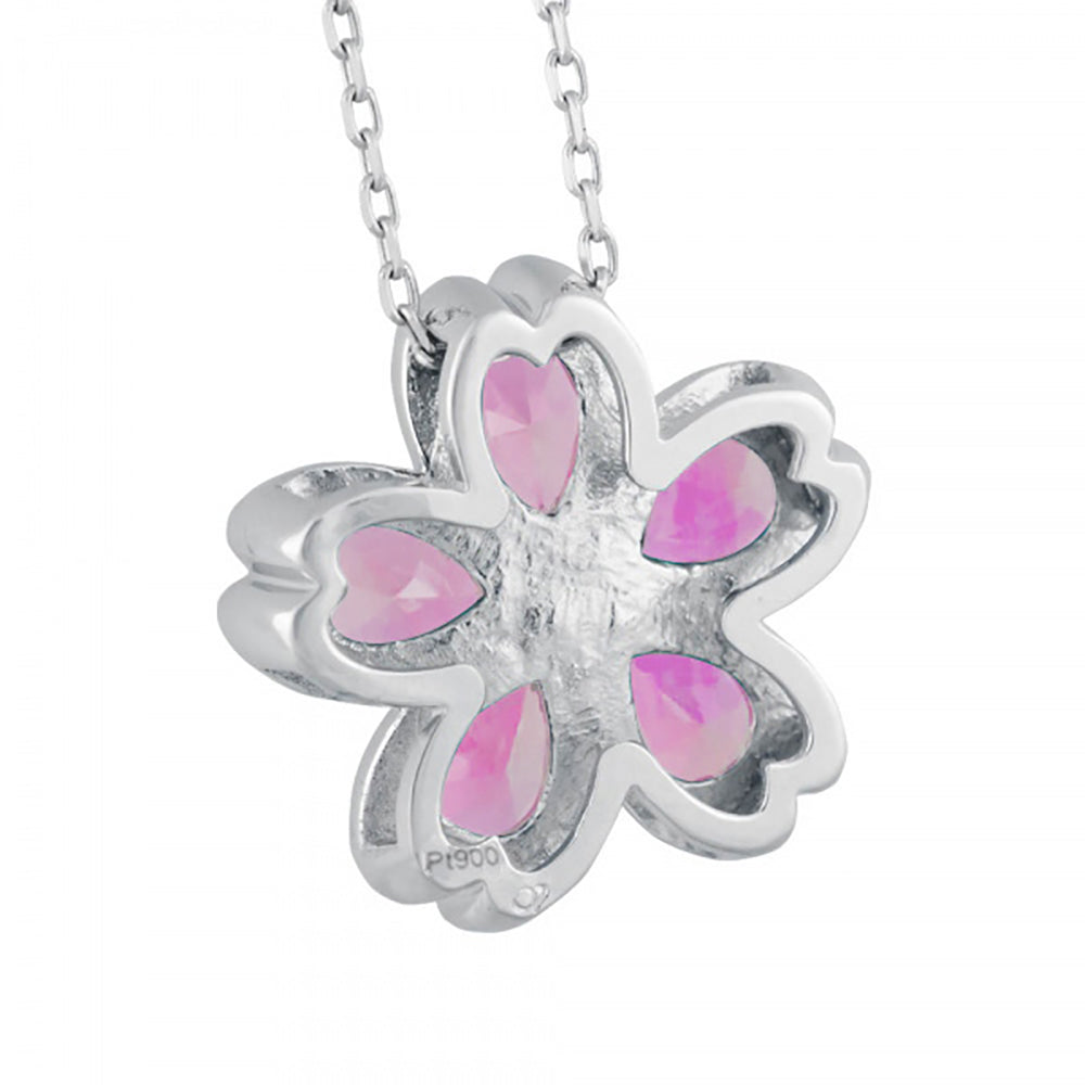 ピンクサファイア/ダイヤモンド プラチナネックレス(クレサンベール/桜モチーフ/9月誕生石)《WPDM3926》