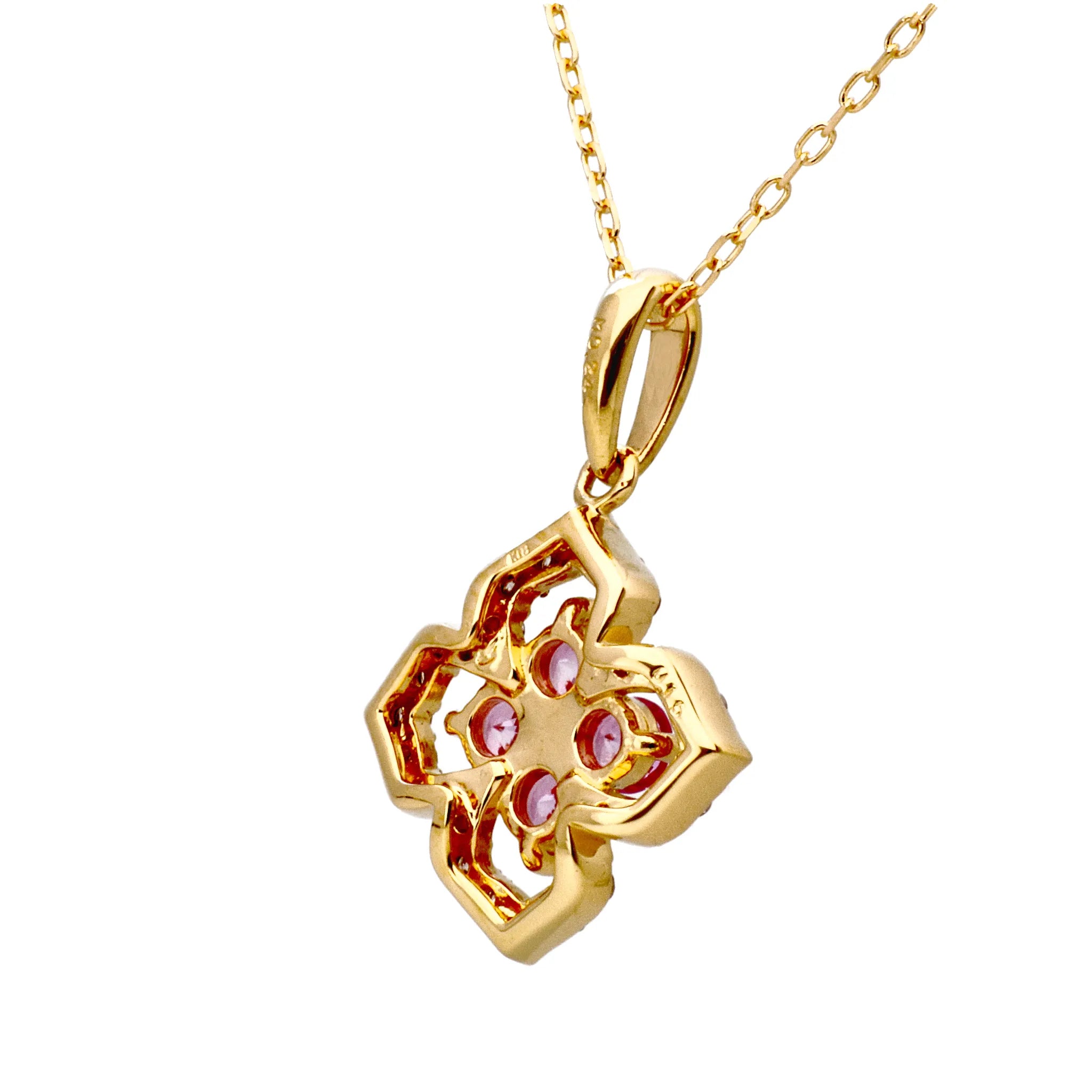 ピンクサファイア/ダイヤ K18ネックレス(クレサンベール/フラワー/K18イエローゴールド/9月誕生石)《WPDM4181》