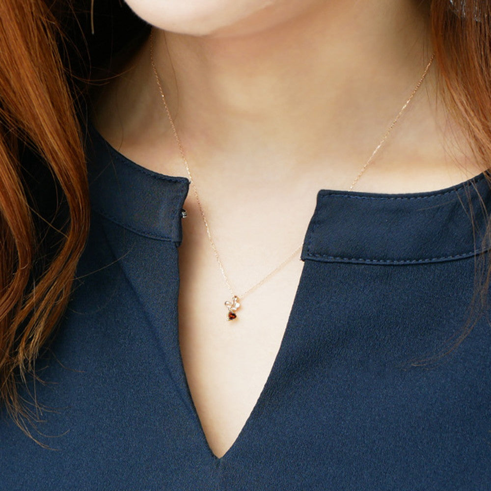 ガーネット/ダイヤモンド K18ネックレス(蝶モチーフ/ハートモチーフ/1月誕生石)《WPDN2052》