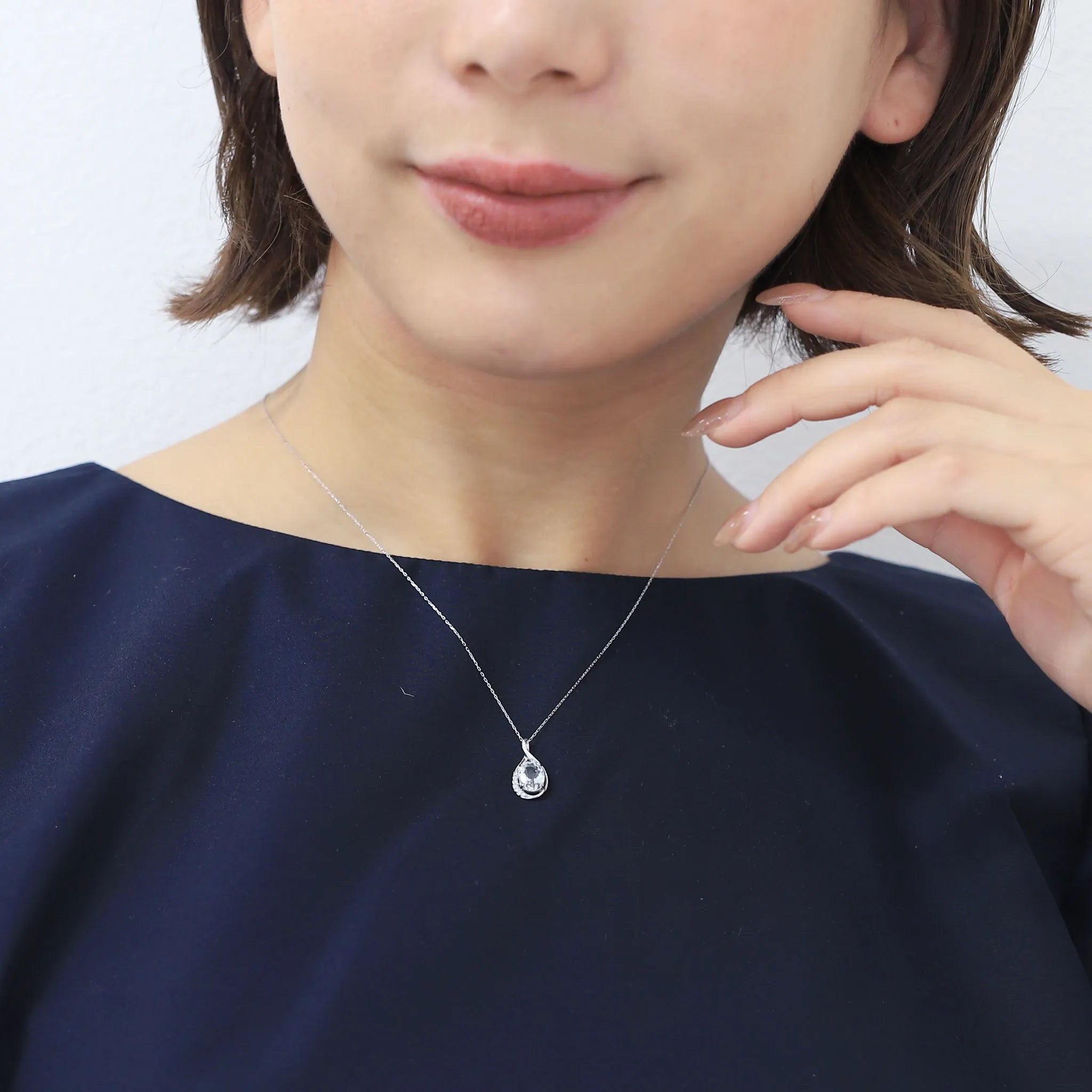 アクアマリン/ダイヤモンド K18ネックレス(オーバル/雫モチーフ/3月誕生石)《WPDN3086》