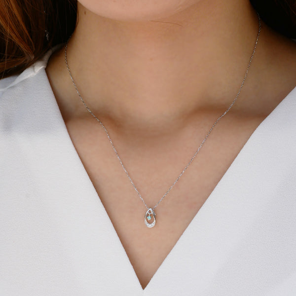 トルマリン/ダイヤモンド プラチナネックレス(ネオンブルー/雫モチーフ/10月誕生石)《WPDN3295》