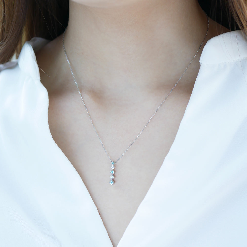 トルマリン/ダイヤモンド プラチナネックレス(ネオンブルー/ライン/10月誕生石)《WPDN3313》