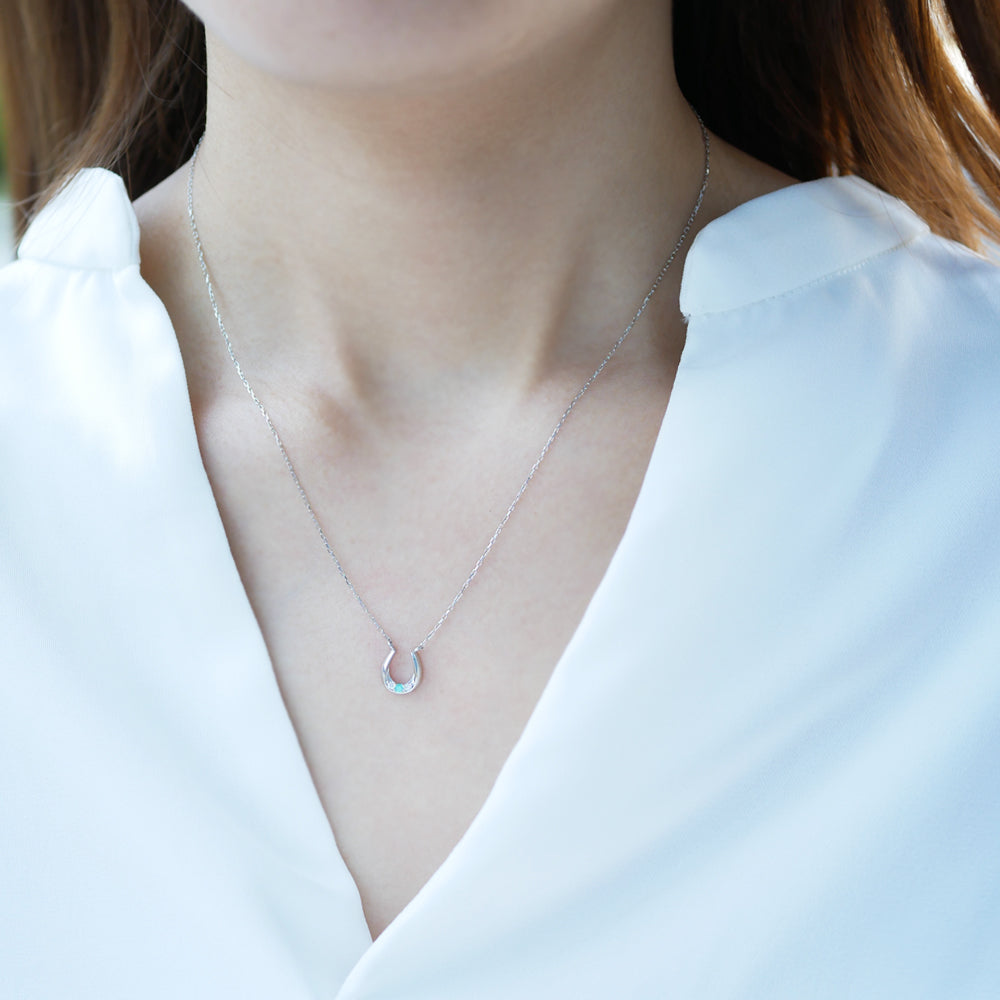 トルマリン/ダイヤモンド プラチナネックレス(ネオンブルー/馬蹄モチーフ/10月誕生石)《WPDN3323》