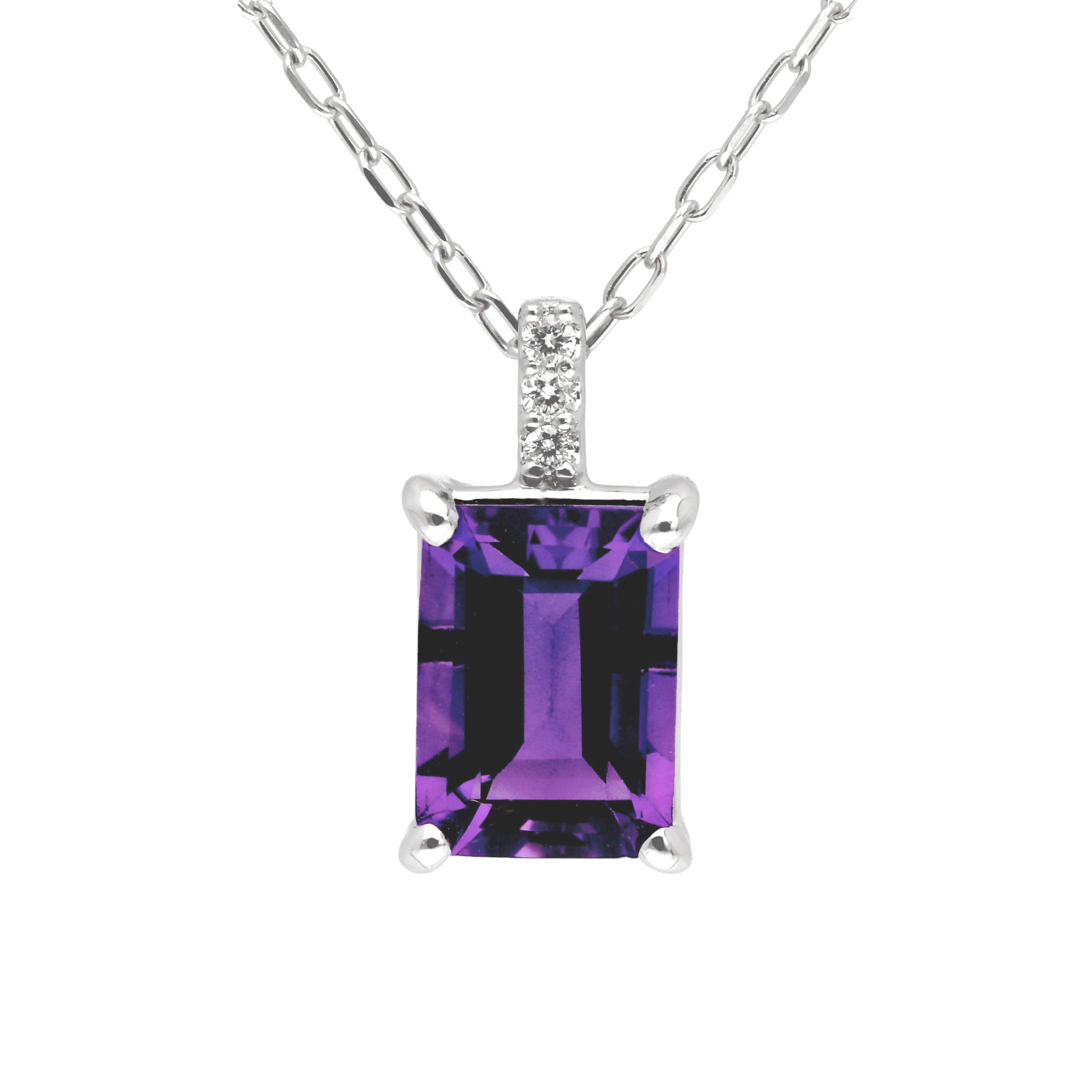 PT アメシスト/ダイヤモンド ペンダント(エメラルドカット/2月誕生石)《WPDN4213》