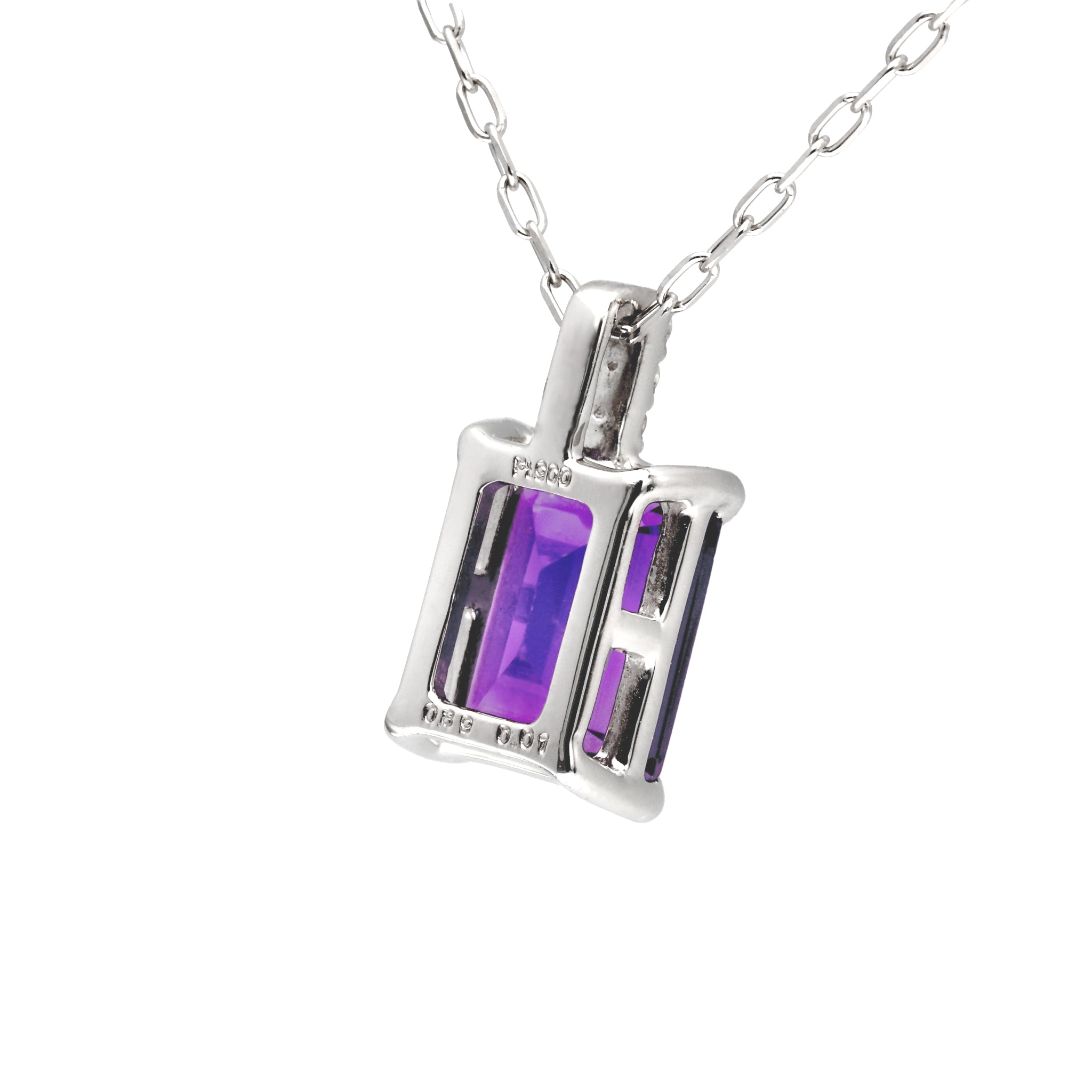 PT アメシスト/ダイヤモンド ペンダント(エメラルドカット/2月誕生石)《WPDN4213》