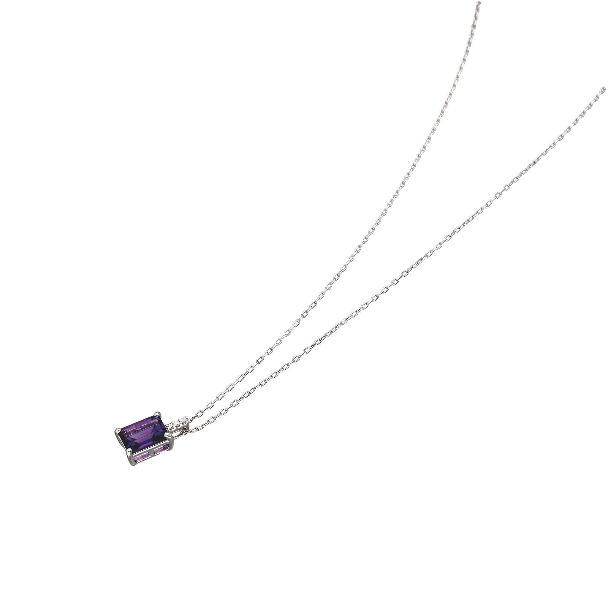 PT アメシスト/ダイヤモンド ペンダント(エメラルドカット/2月誕生石)《WPDN4213》