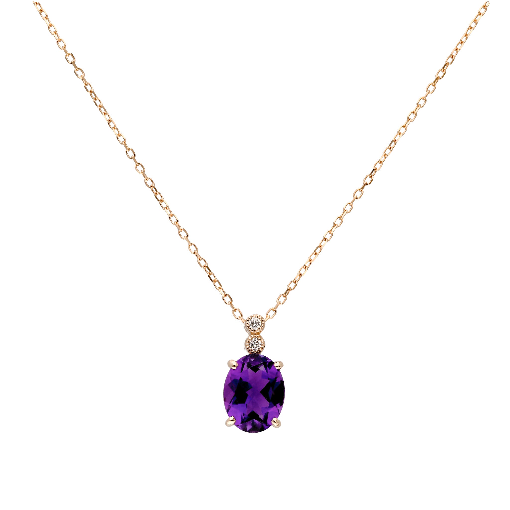 K18 アメシスト/ダイヤモンド ペンダント(オーバルカット/K18PG/2月誕生石)《WPDN4216》