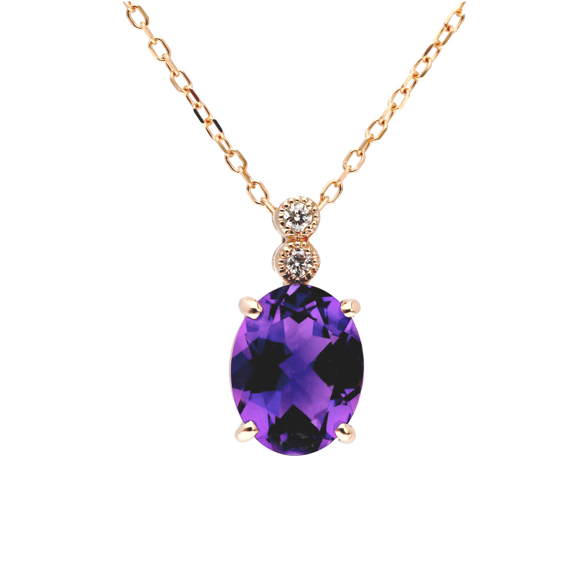 K18 アメシスト/ダイヤモンド ペンダント(オーバルカット/K18PG/2月誕生石)《WPDN4216》