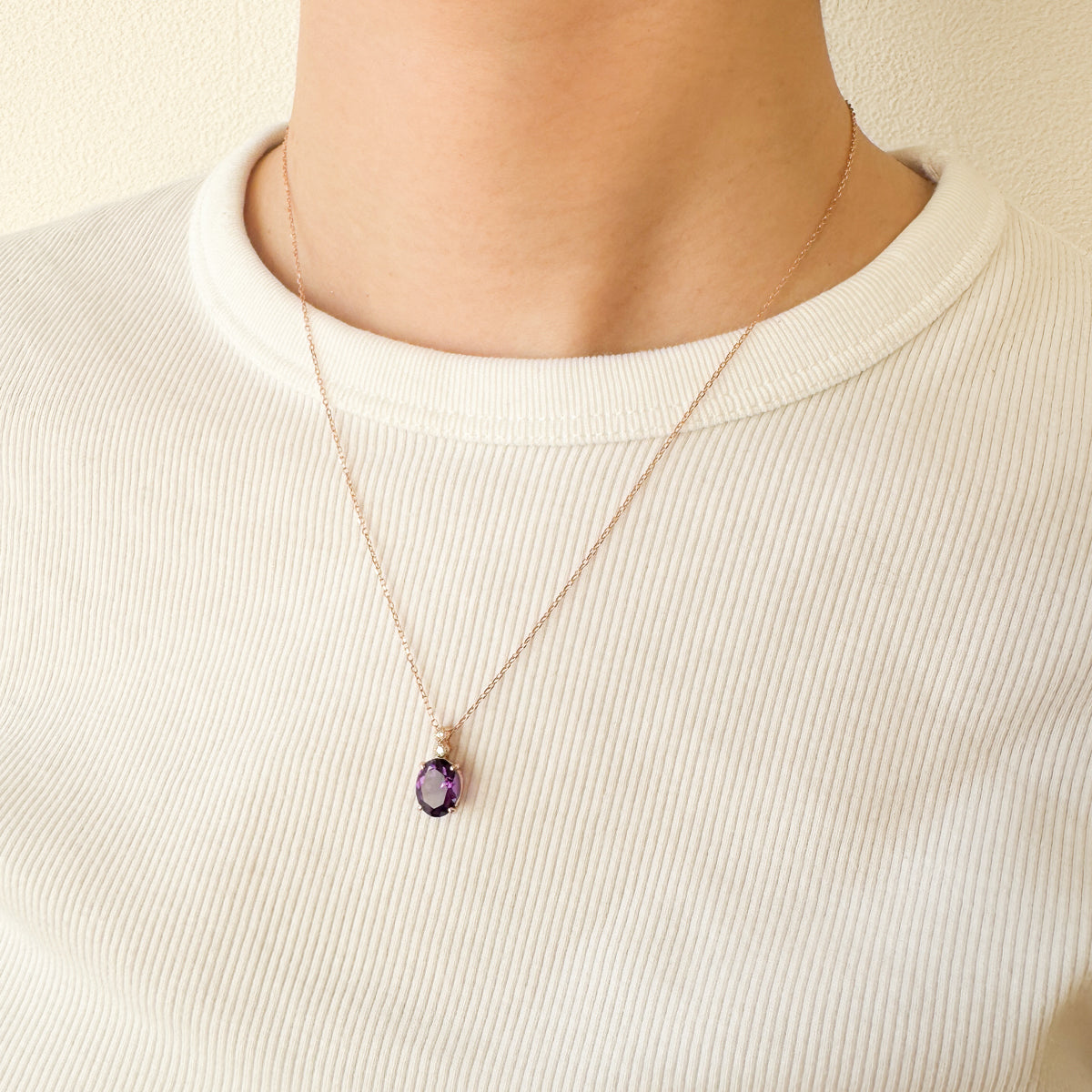 K18 アメシスト/ダイヤモンド ペンダント(オーバルカット/K18PG/2月誕生石)《WPDN4216》