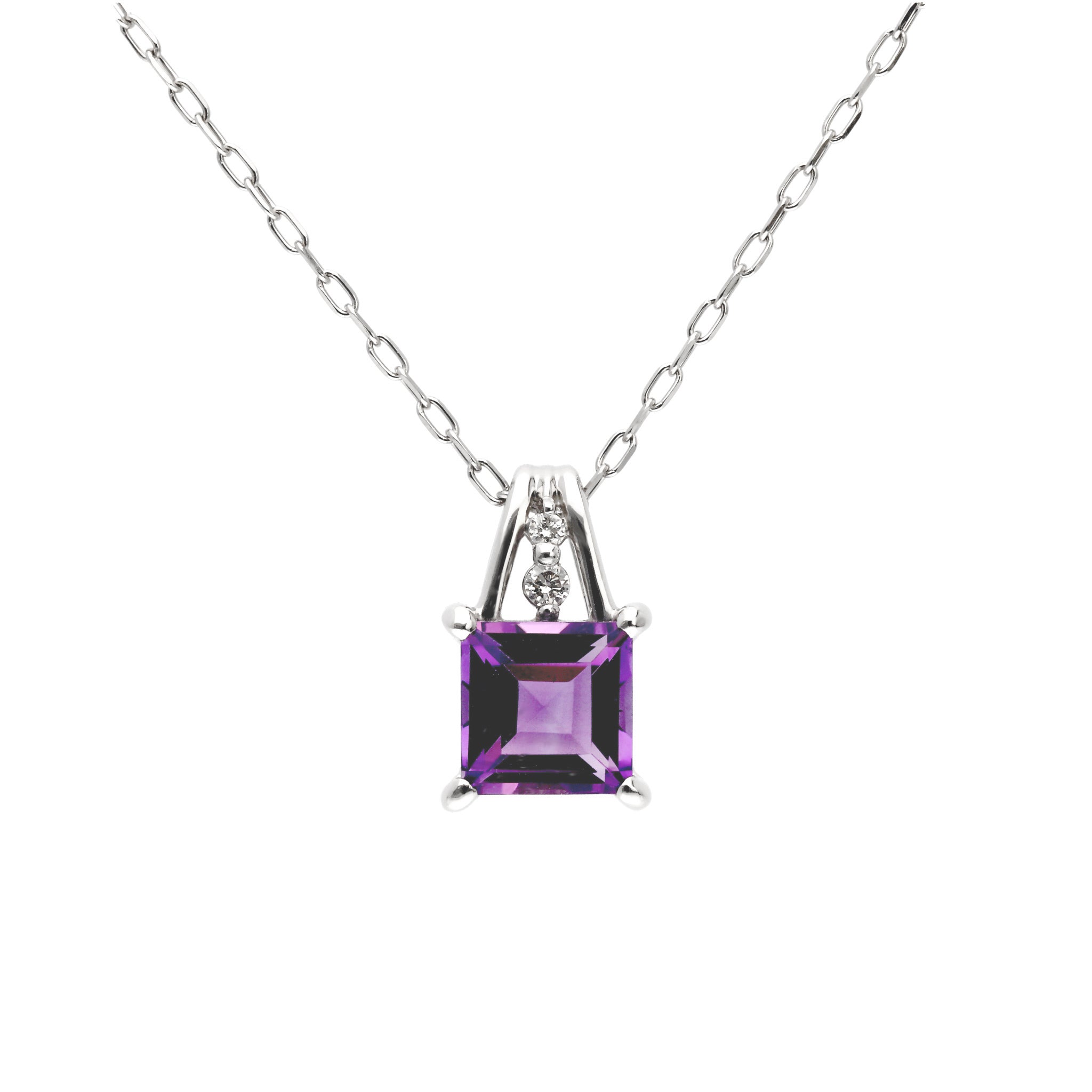 PT アメシストペンダント(0.5ctUP/スクエアカット/2月誕生石)《WPDN4218》