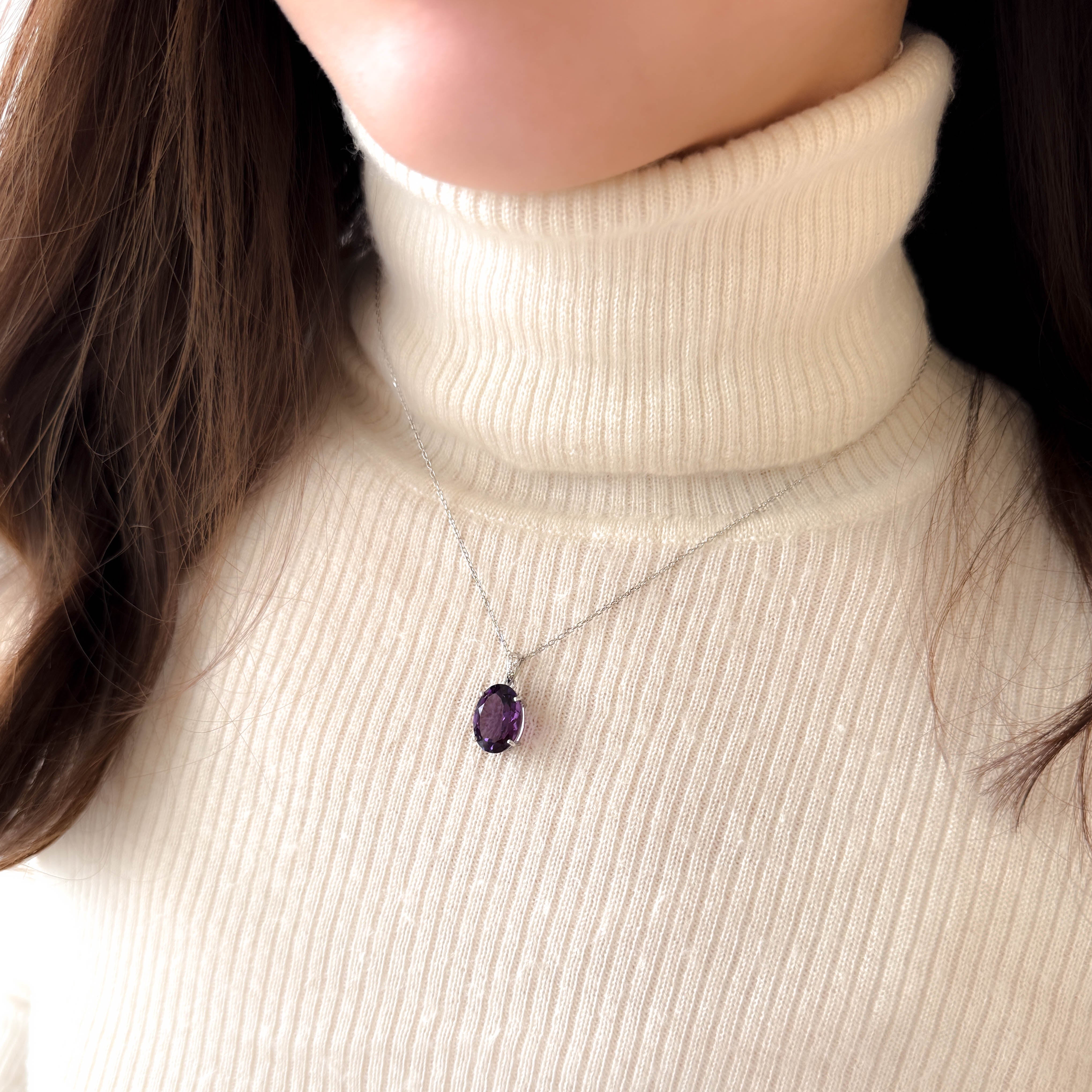 PT アメシストペンダント(5.0ctUP/オーバルカット/2月誕生石)《WPDN4219》