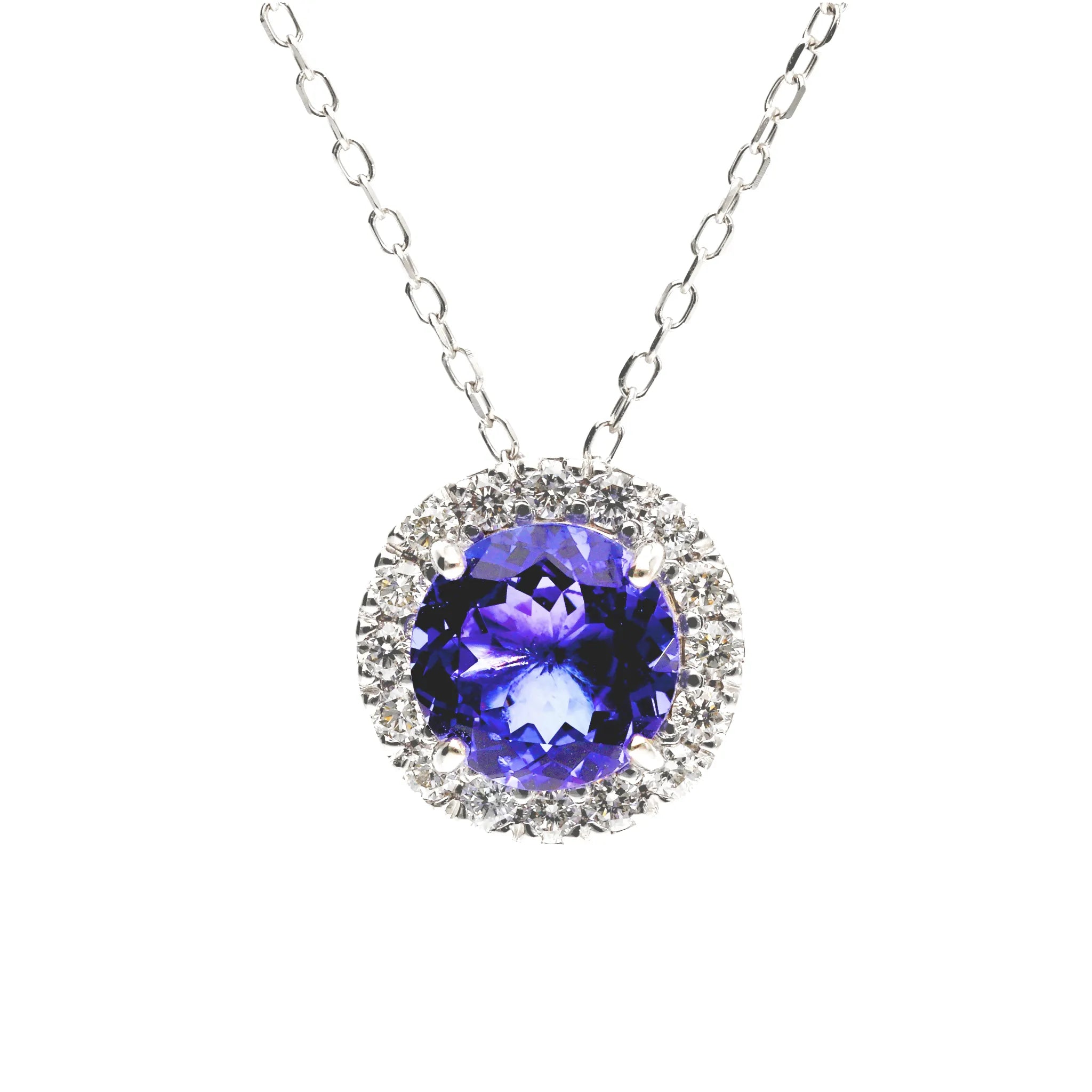 タンザナイト/ダイヤモンド PTネックレス(ヘイロー/1.4ctUP/12月誕生石)《WPDN4224》