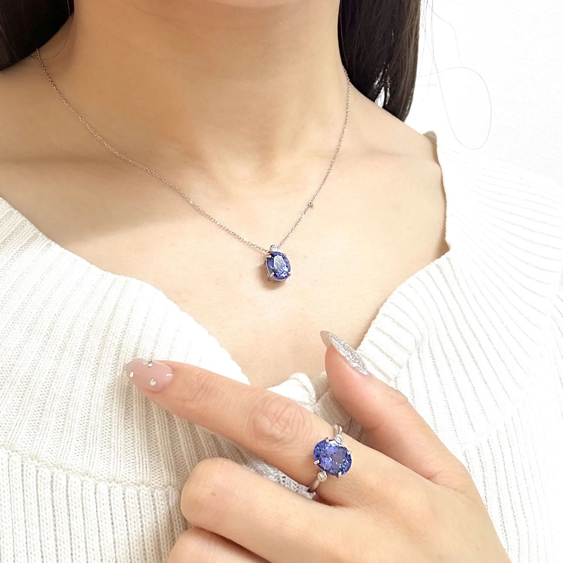 タンザナイト/ダイヤ PTネックレス(3.0ctUP/オーバル/12月誕生石)《WPDN4273》