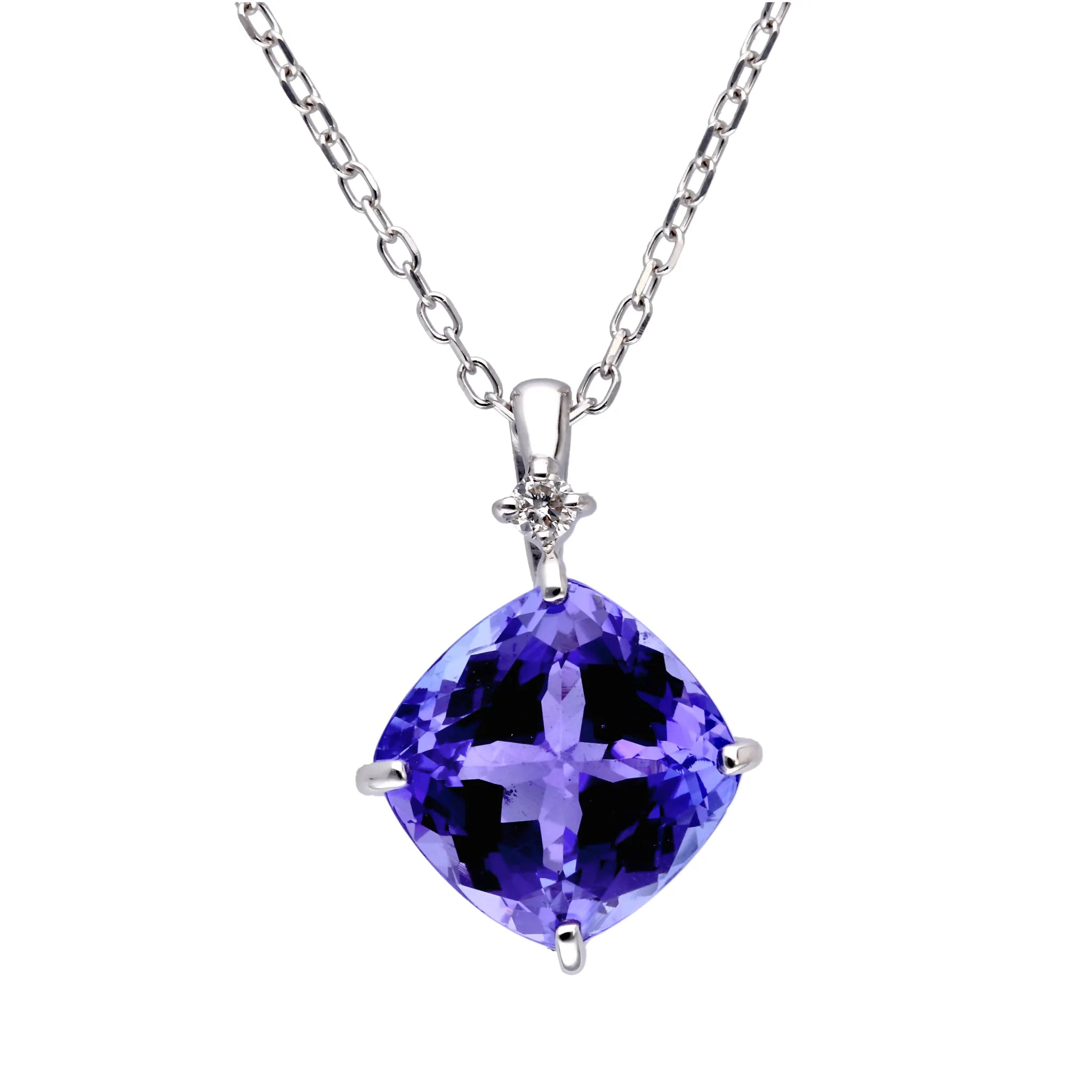 タンザナイト/ダイヤ PTネックレス(2.0ctUP/クッションカット/12月誕生石)《WPDN4274》